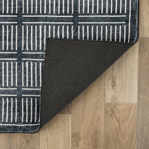 Rugshop Bohemian Stripe Lines Washable Non Slip Area Rug 3' x 5' Black
