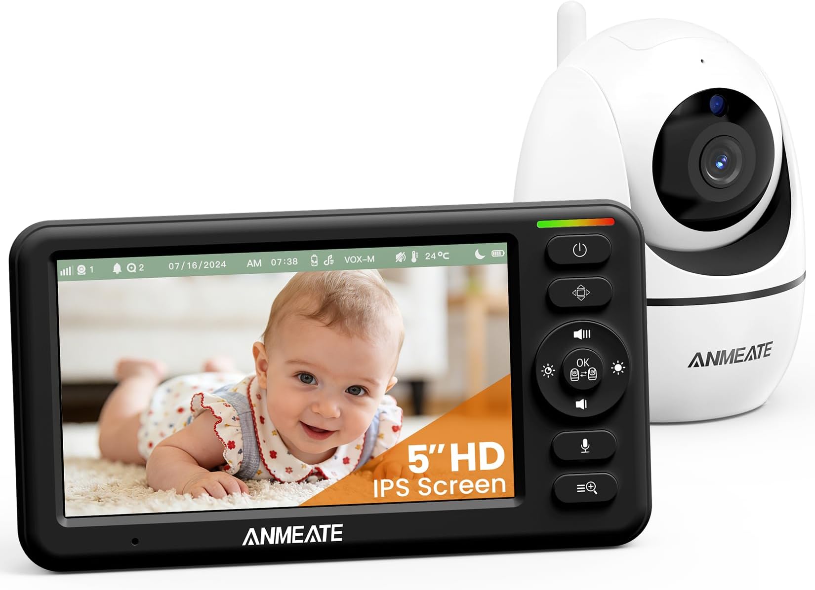Baby Monitor with Camera and Audio โ 720P Baby Camera No WiFi, 5" HD Display,Remote Pan& Tilt& Zoom, 48 Hours Battery Life, HD Night Vision, Two-Way Talk, Lullabies, Thermal Monitor, 1000ft Range