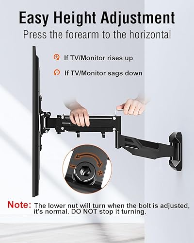 Miniatura 2 de ELIVED Soporte de pared de TV de altura ajustable para la mayoría de televisores de 23 a 55 pulgadas, brazo de resorte giratorio de movimiento