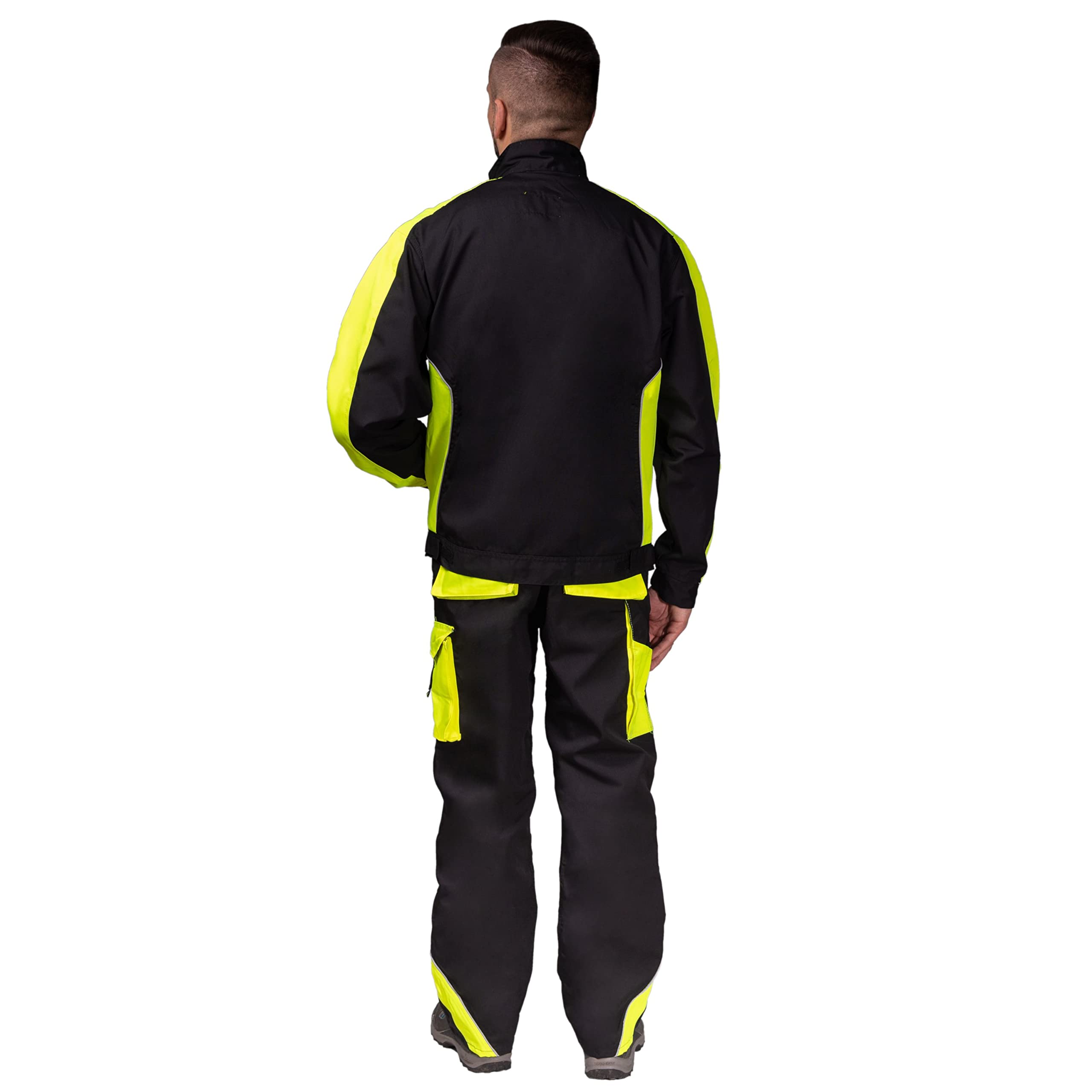 Kombinezony ogrodniczki ogrodniczki męskie Hi Vis odblaskowe spodnie z ochraniaczami na kolana kurtka dostępne idealne do pracy mechanika podłogi Trades