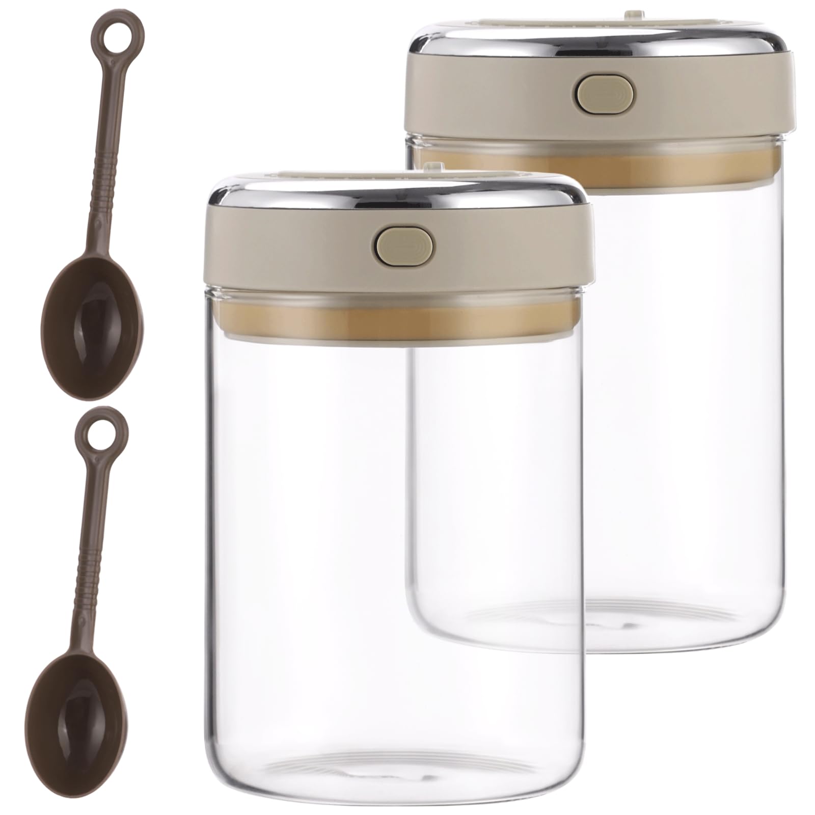 2er Pack luftdichte Glas-Kaffeedosen 37,2 fl oz mit Einwegventil, Vakuumverschluss-Vorratsbehälter für Kaffeebohnen, Tee, Milchpulver, warmgrau weiß, 16 x 11,2 x 11,4 cm