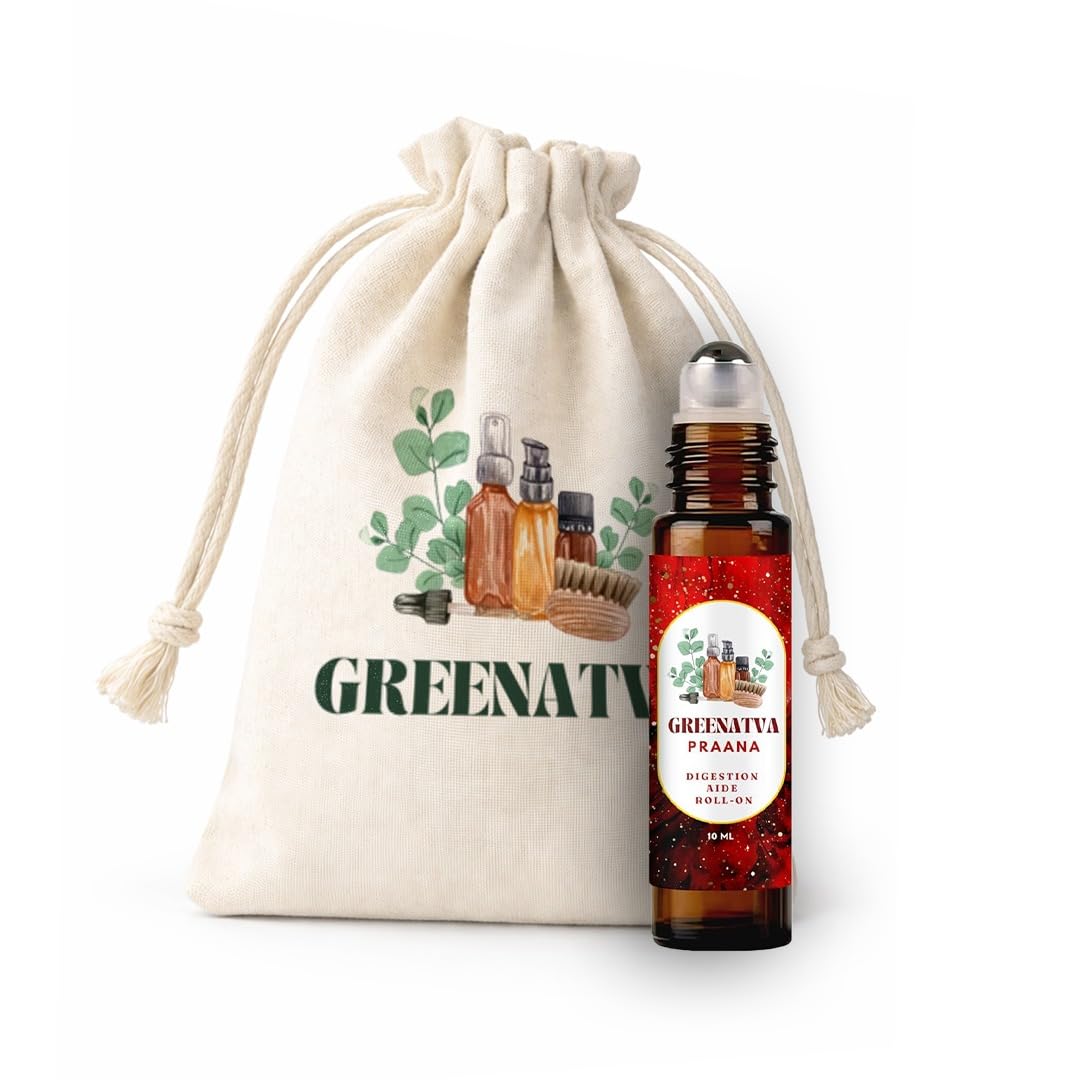 Praana by Greenatva - Tummy Roll On, Nabhi Oil for Relief from Acidity, Bloating, Gas, Indigestion, Heartburn, Constipation | Blend of Hing, Fennel, Castor Oil, No Ranitidine | Hing Roll On | Kids & Adults | 10ml per bottle (Pack of 1)