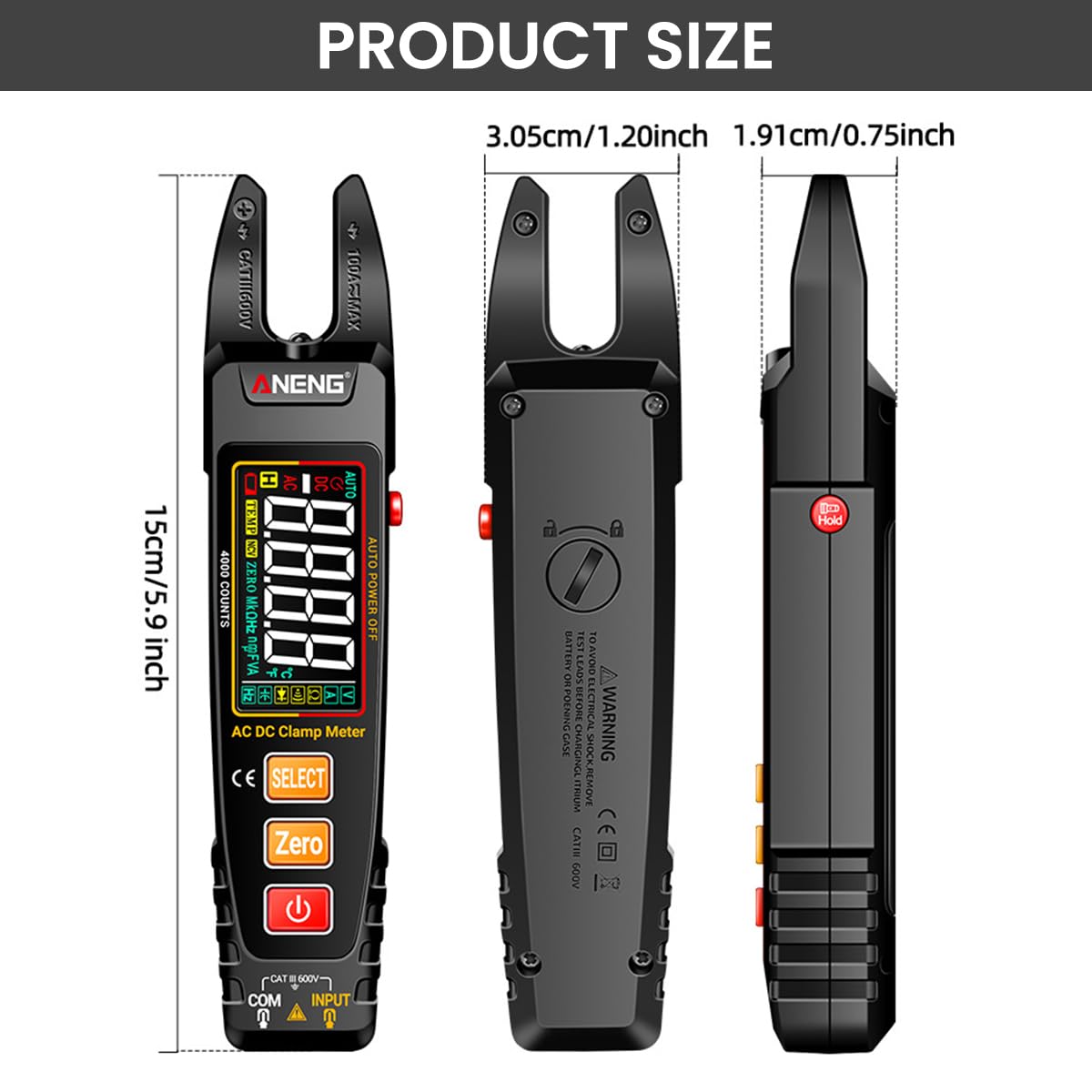 Serplex Digital Multimeter 4000 Counts Clamp Meter AC/DC USB Rechargeable — Amazon image 2