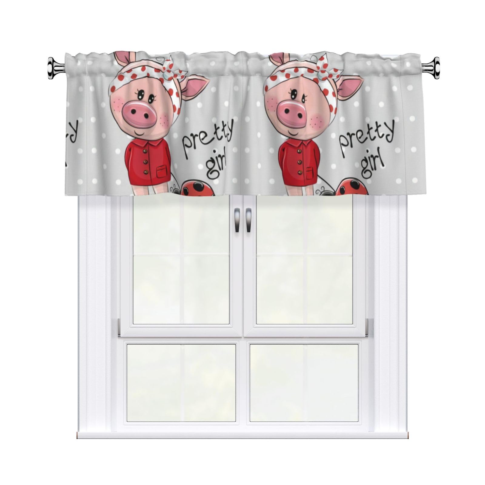 YYHHAOFA Pink pig Prints Durable Kitchen Window Layer – 54x18 Inch 100% Polyester Valance with Precision Construction