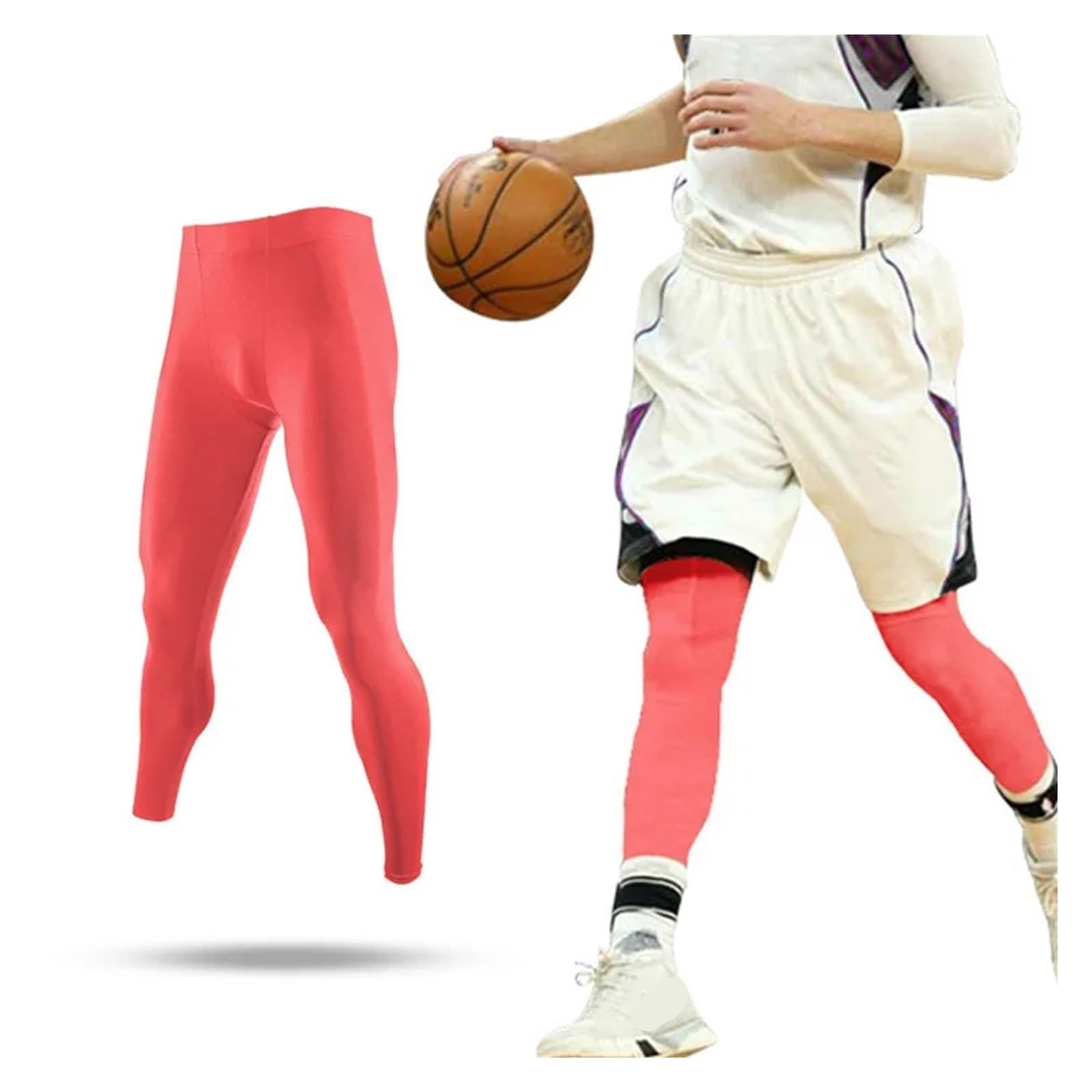 Leggings termici da uomo, per l'inverno, la primavera e l'autunno, pantaloni sportivi da uomo, per basket, calcio, fitness, esercizi, leggings lunghi (arancione)