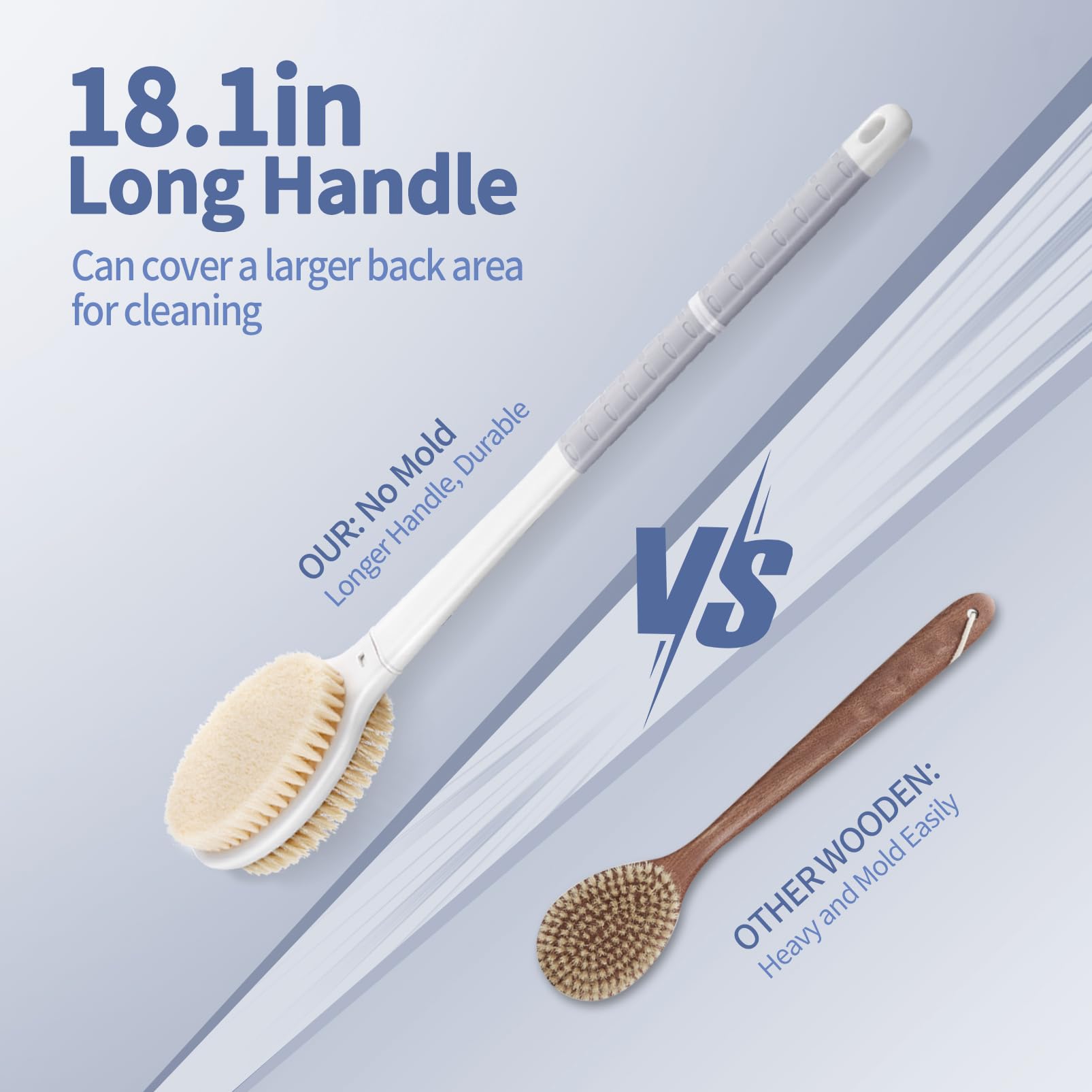 Back Scrubber Body Shower Brush: Anti Slip Long Handle Bath Brush with Stiff and Soft Bristles - Image 2