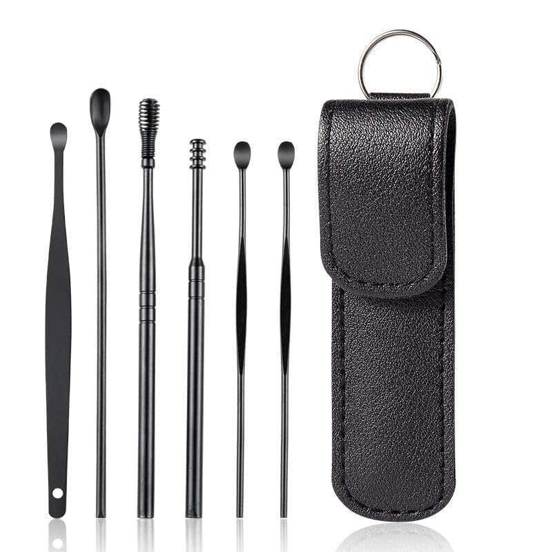 AquaCleanse Ear Wax Removal Kit, Cleansing Tool Set Curette Cleaner 360° Spiral Design Canal Cleaner, Stainless Steel Earwax Removal Tools with Leather Storage Box (BLACK)-image-15