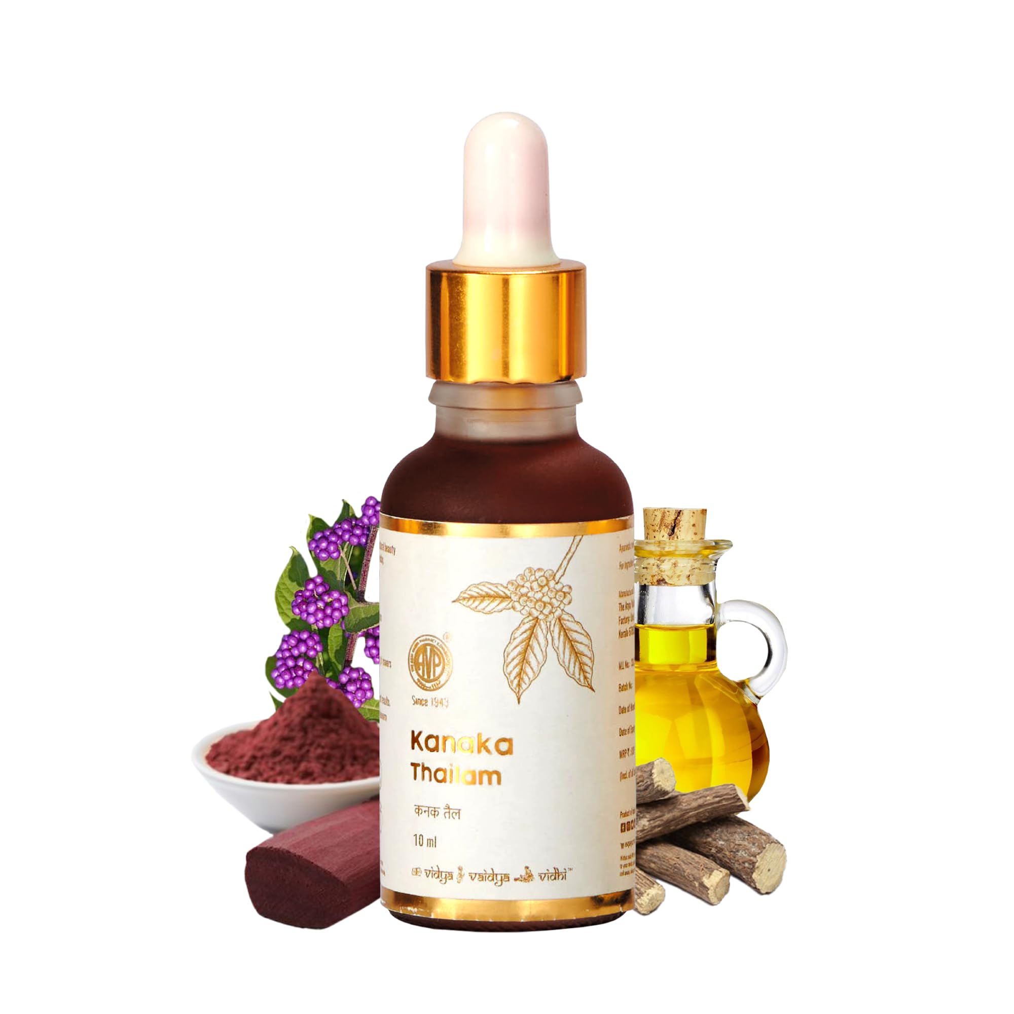 AVP Kanaka Thailam 10ml, Day Serum Helps reduce Pigmentations, Sun-Tan, UV Protection For Men and Women Infused with Beauty Berry and Sandalwood, Ayurvedic Herbal Face Oil,
