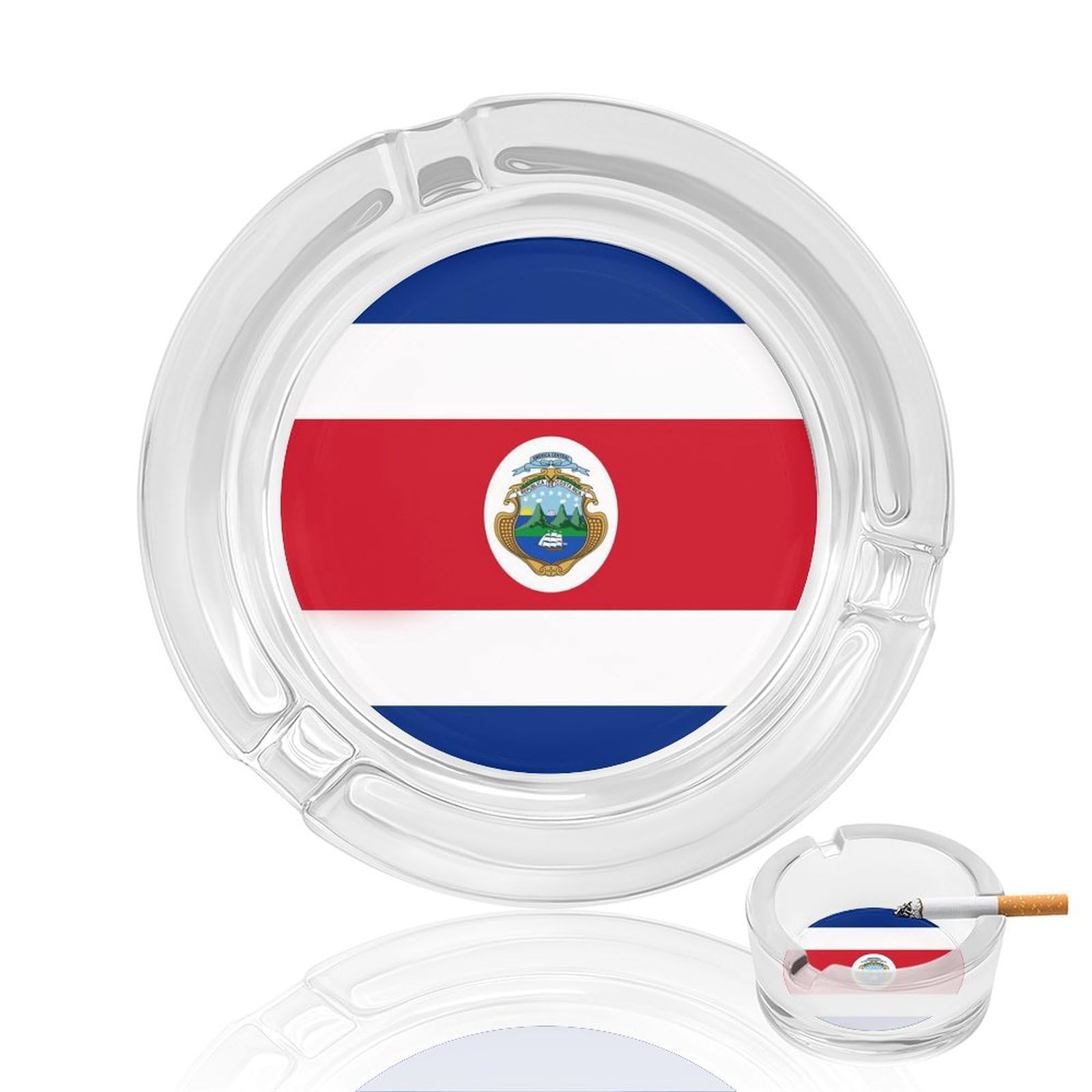 Costa Rica Rican Flag Ashtray Portable Round Glass Outdoor Ash Tray for Home Office Garden Pub