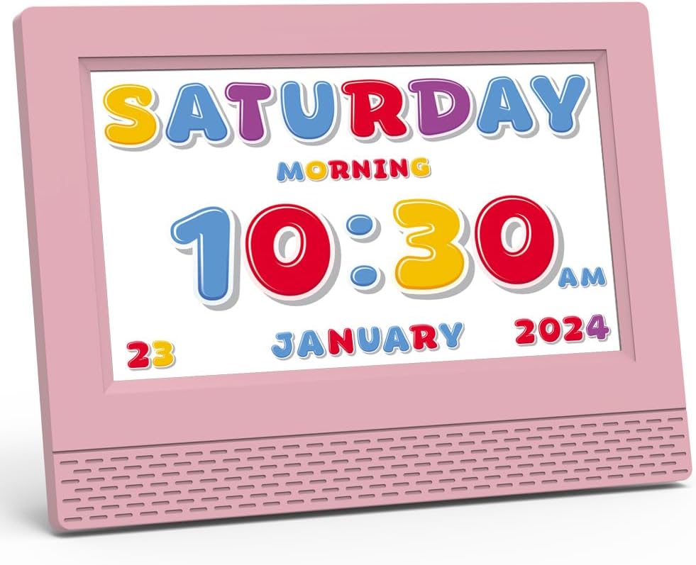 Kids Digital Alarm Clock Colorful, 7" Large LED Time Display Children's Sleep Trainer, Eye-Caring Digital Clock for Girls Boys Bedrooms Bedside, 17 Alarm Clock Settings Easy to Use Kids Birthday Gift