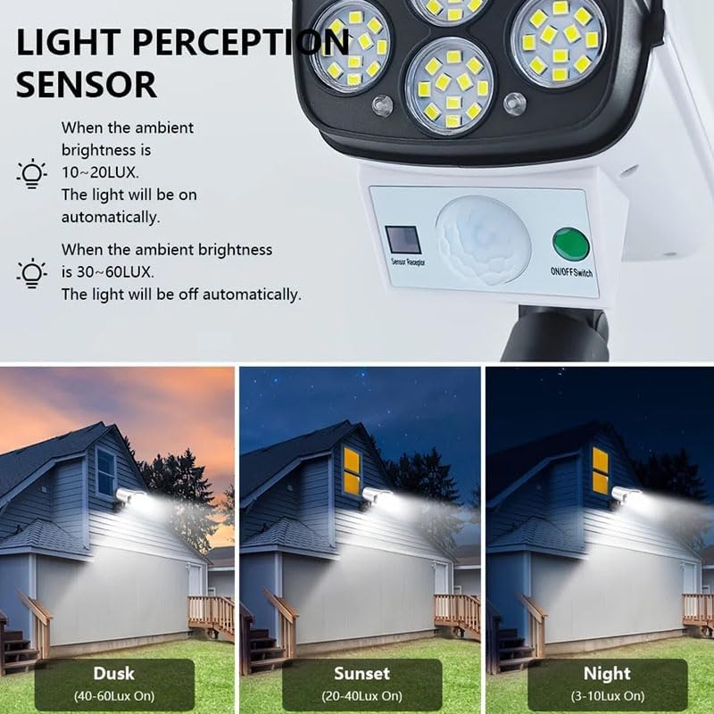 New Solar Wall lamp 77 LED Sensor Security Simulation Camera IP65 Waterproof Light with Three Modes Suitable for Courtyard Lamp
