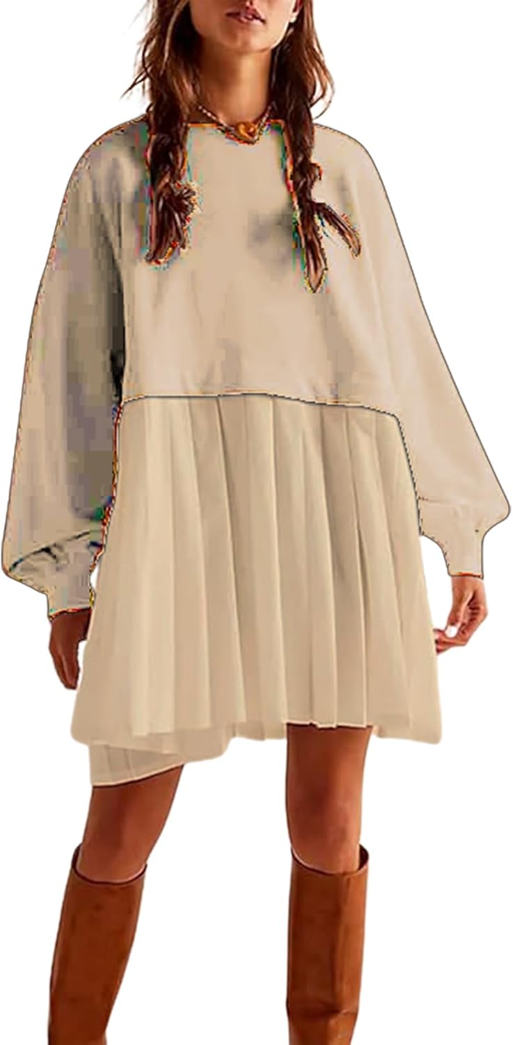 Oversized Sweatshirt Dress Women Long Sleeve Crew Neck Patchwork Pullover Tops Sweatshirt Jump Mini Dress - Image 5