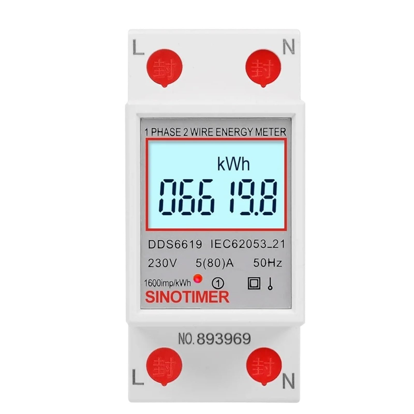 DDS6619-008 1 Phase Two Wire Wattmeter Power Consumption Energy Monitor Electric Meter LCD Digital Backlight KWh AC 230V 50Hz