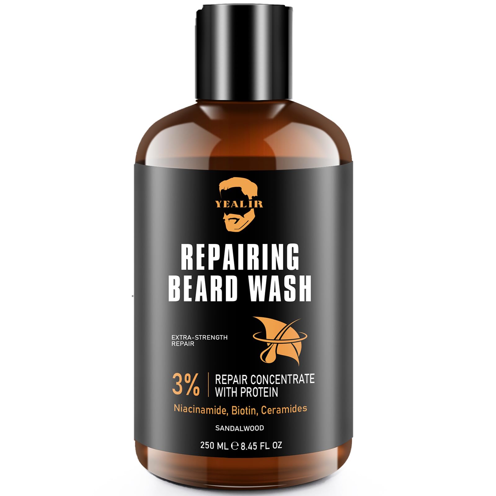 YEALIR Repairing Beard Wash & Shampoo for Dry and Damaged Beards, 8.45 oz