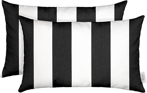 RSH DECOR Sunbrella Juego de 2 almohadas lumbares  20 x 12 pulgadas  Tela de rendimiento resistente al agua y a la decoloración  Fundas de almohada