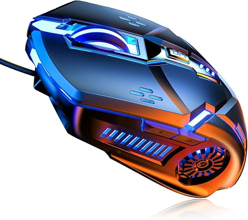 CHONCHOW Gaming Mouse, Wired Mouse, Mouse for Laptops, 3200 DPI LED Backlight 6 Button, 7 Color Breathing Lights with 1.5M Cable for Gamers, Silent