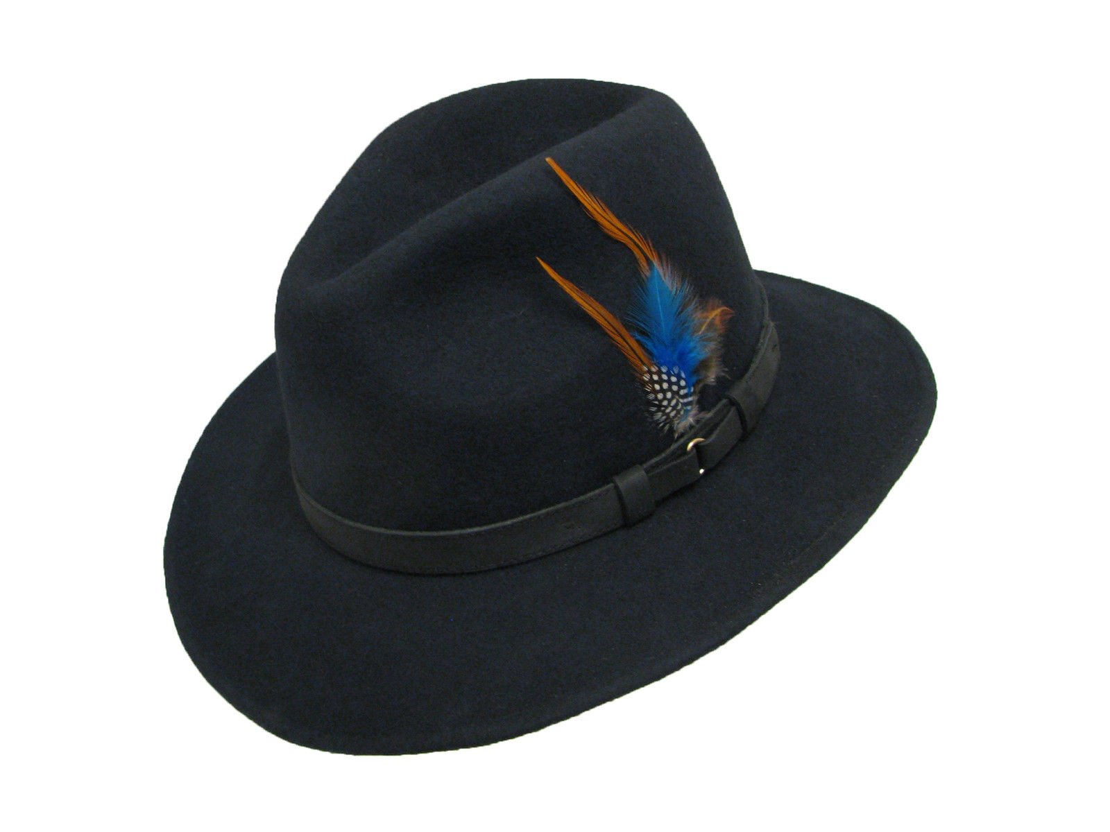 Dh Men's Navy Gents Ranger Foldable Crushable Wool Waterproof Felt Fedora Trilby Hat With Leather Band