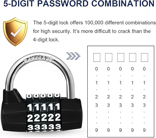 Miniatura 3 de Cerradura de armario de gimnasio,Cerradura de combinación de 5 dígitos,Candado de seguridad para casillero escolar, Armario deportivo,