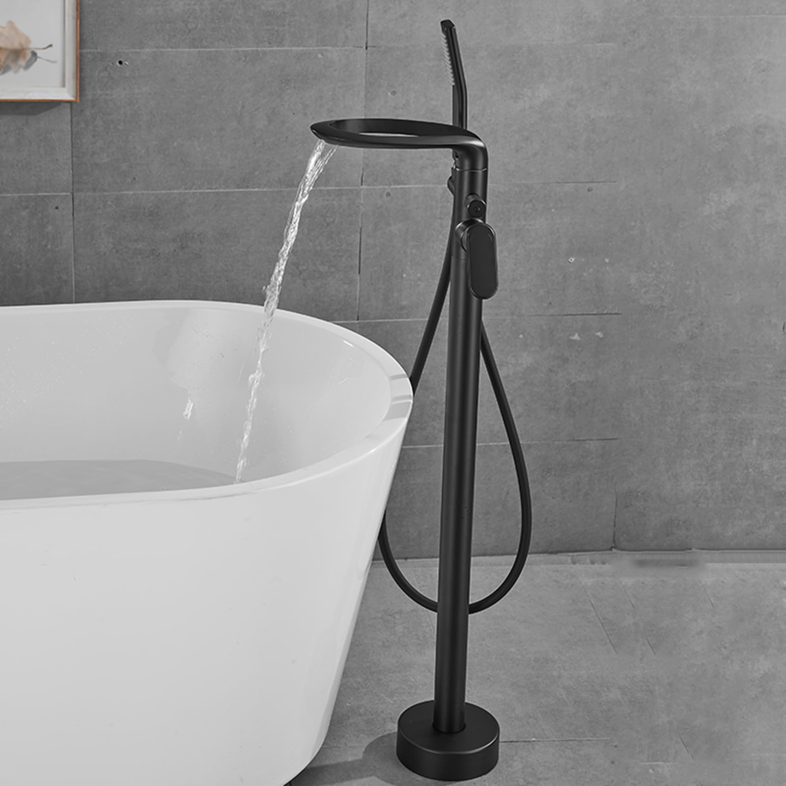 HADECOLL Waterfall Bath Mixer Taps With Shower Freestanding Brass Hot And Cold Floorstanding Bath Tap, Chrome,Black