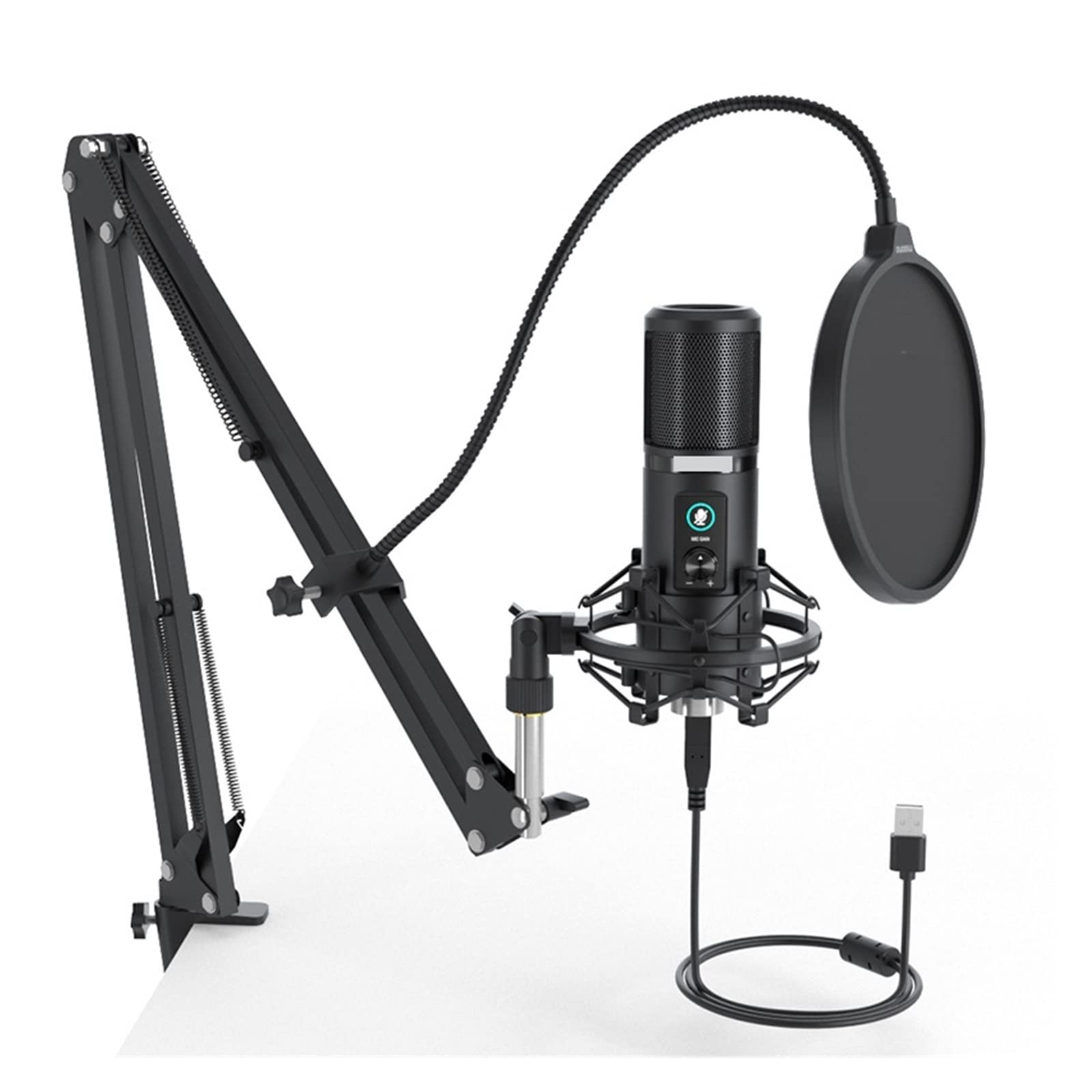 Microphone USB 192KHZ/24BIT PM421 avec bouton de gain et fonction muet tactile