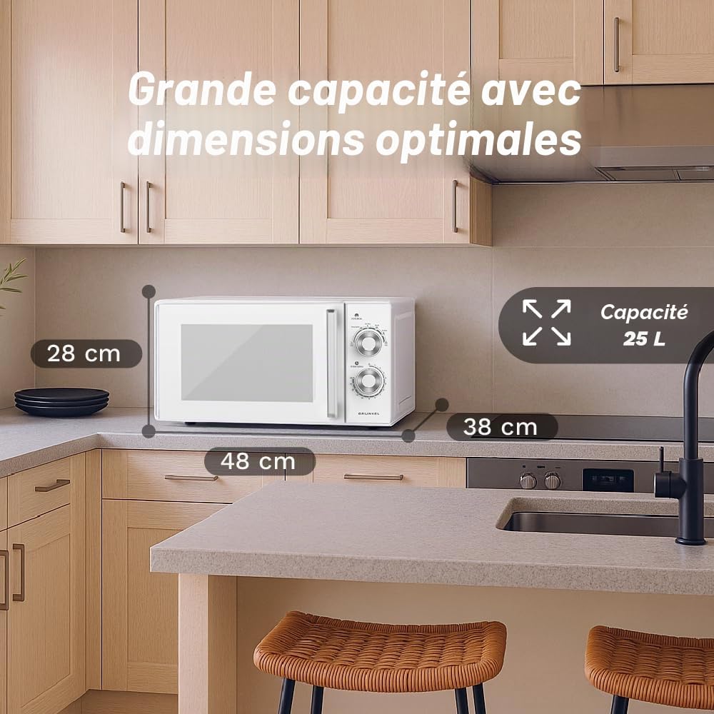 MG Micro-ondes sans grill 25 litres, 900 W 20MG 5-6 niveaux de puissance, 3 modes combinés, minuterie 30 min, ouverture avec poignée et plateau Ø245 mm (sans grill)