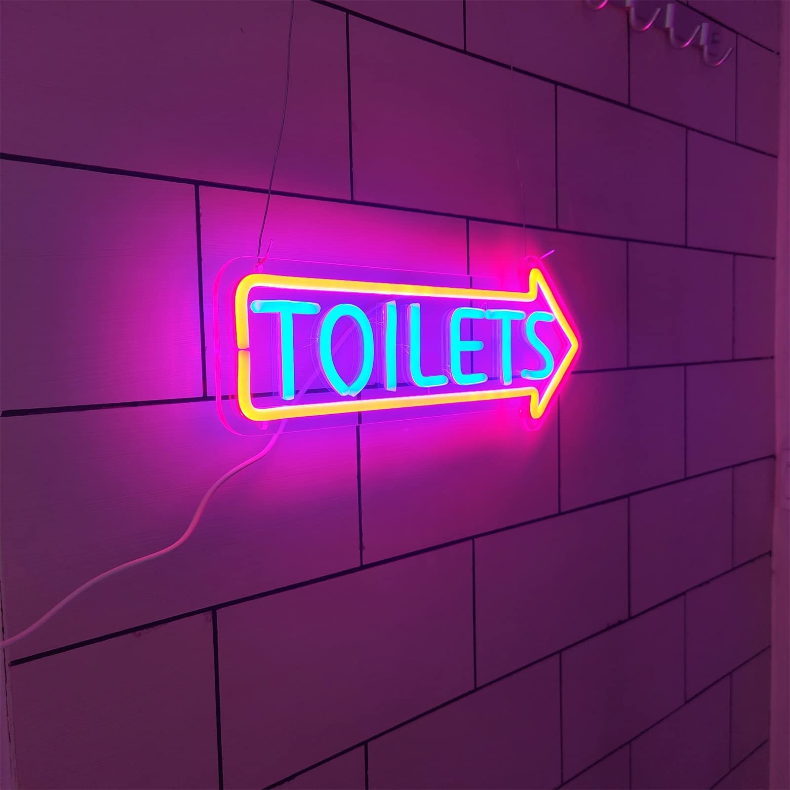 Insegna al Neon a LED con Freccia per WC, indicatore di Ingresso per WC WC Luci al Neon USB, luci notturne per insegne Luminose sospese a Parete,Right,40x15cm