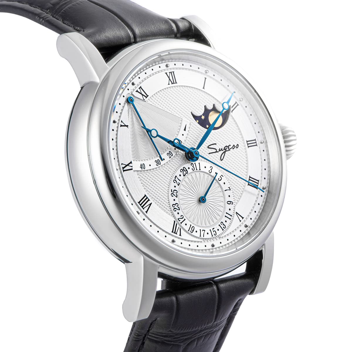 SUGESS Seagull ST2153 - Display automatico in zaffiro con fasi lunari Hi Beat 1963 BNIB, bianco, Cinturino