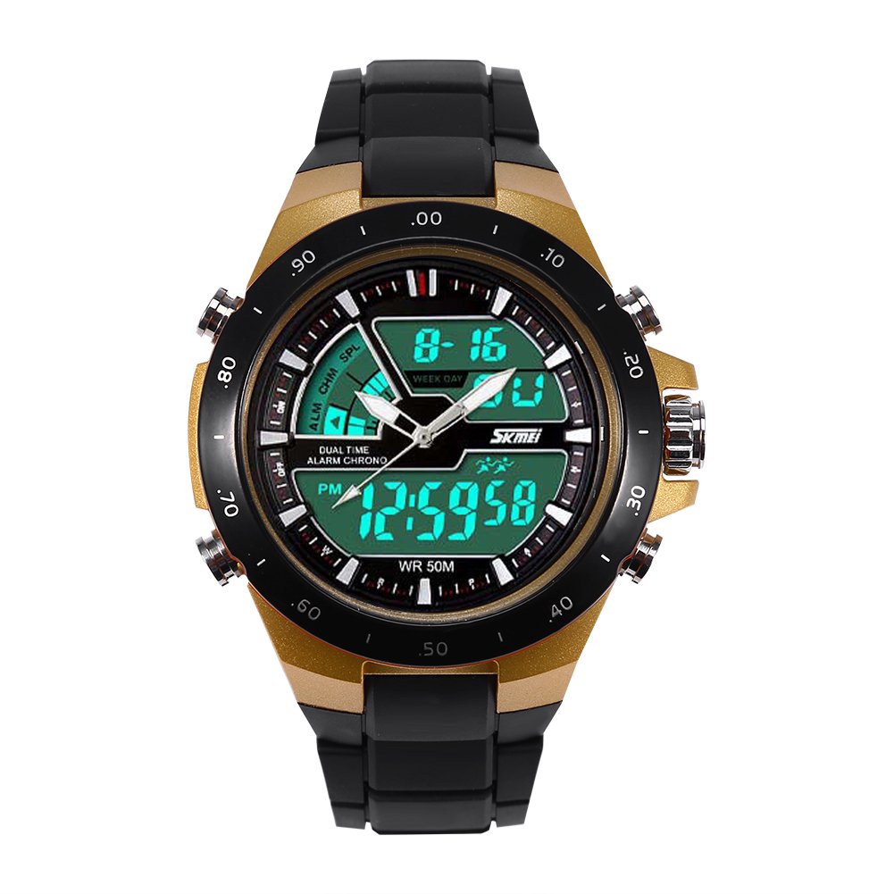 DAUERHAFT Men's Wristwatch,Round Analog Digital Sports Watch for Men,Waterproof Sports Wristwatch,Countdown,Dual Time,Date,Week,Stopwatch,D