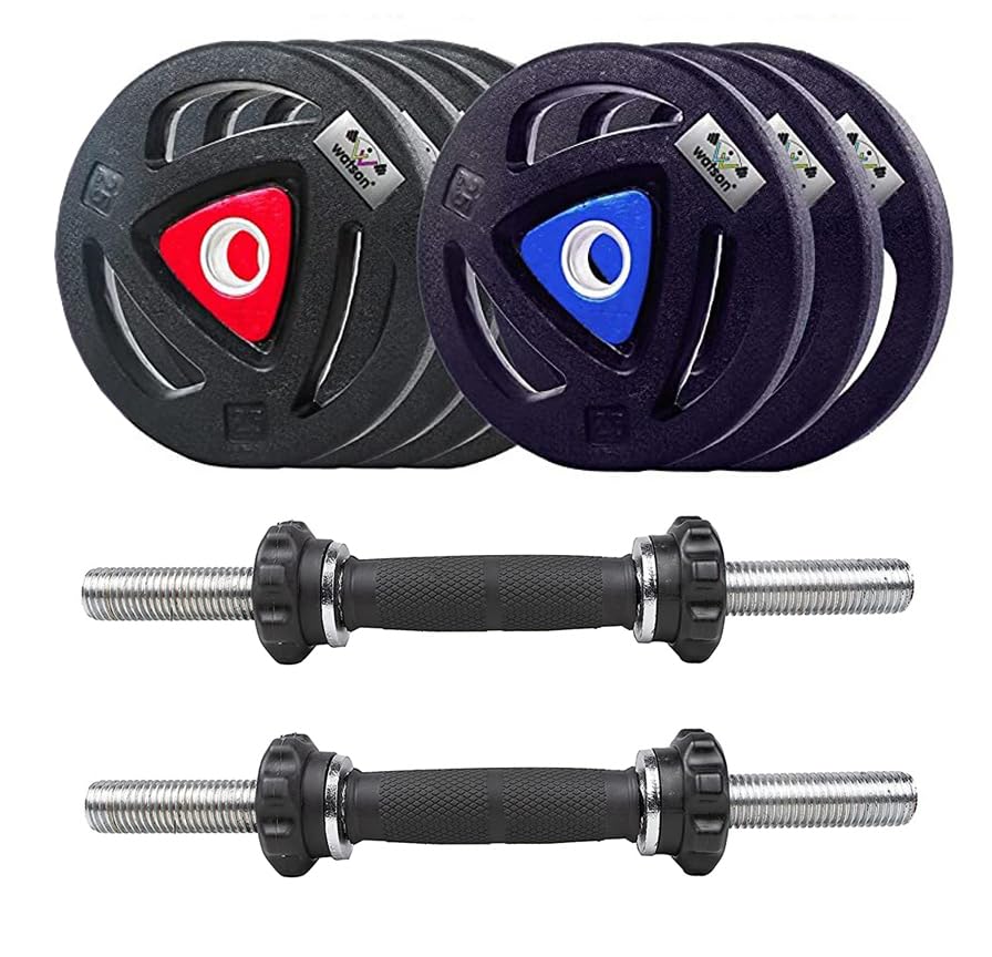 Watson Rubber Coated Metal Integrated Olympic Tri-grip Weight Plate 30mm Hole Dia With 1 Pair Dumbbell Rods, Weight Lifting Workout Fitness Plates For Home Gym Equipment (10Kg Set (2.5Kgx4 Plates)) (B0D9BW5B41) Amazon Price History, Amazon Price Tracker
