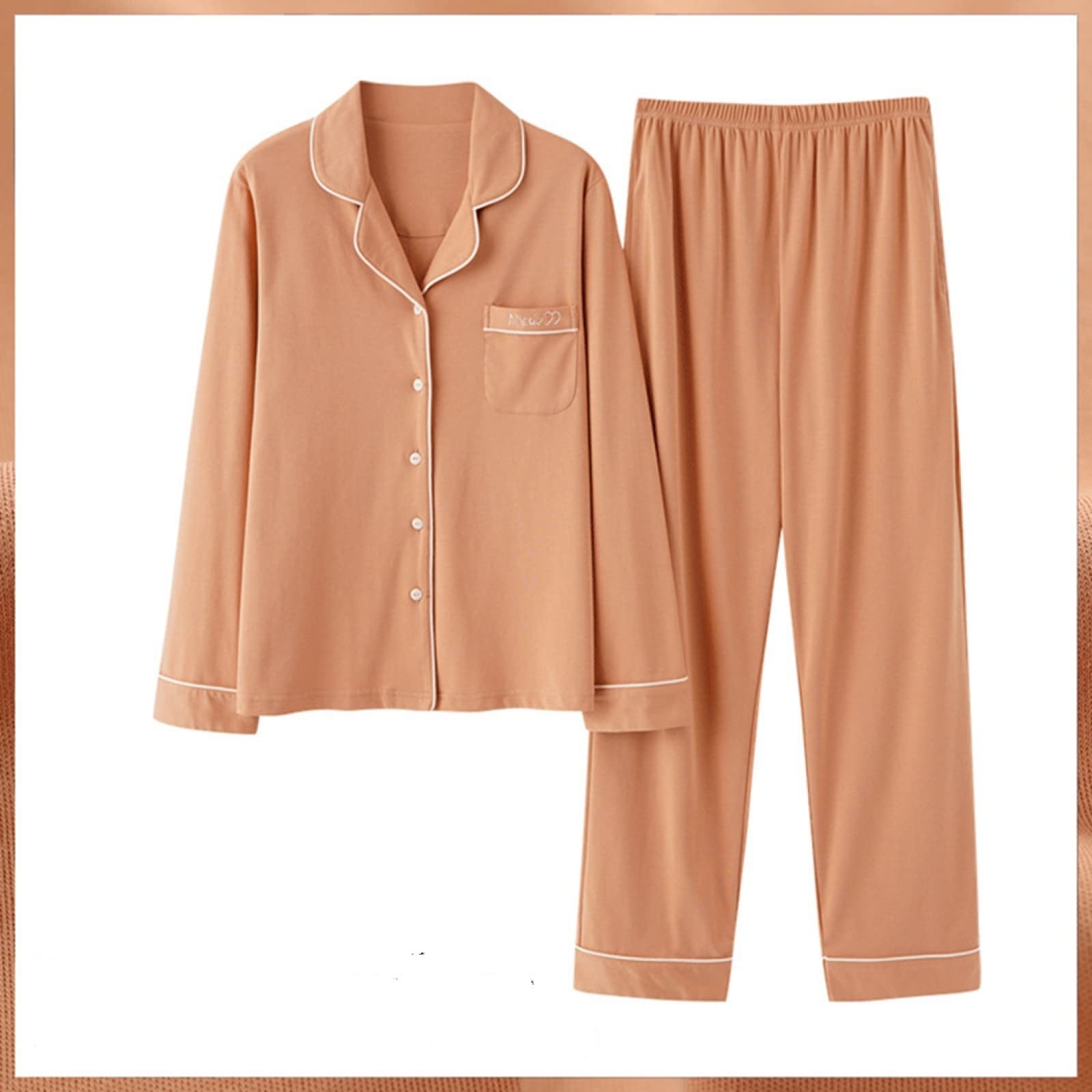 Pijamas de Franela de Invierno y otoño para Mujer y Hombre, Conjuntos de Pijama de 2 Piezas para Mujer de otoño, de algodón de Moda de Manga Larga, con Solapa Retro, Sencillos traj