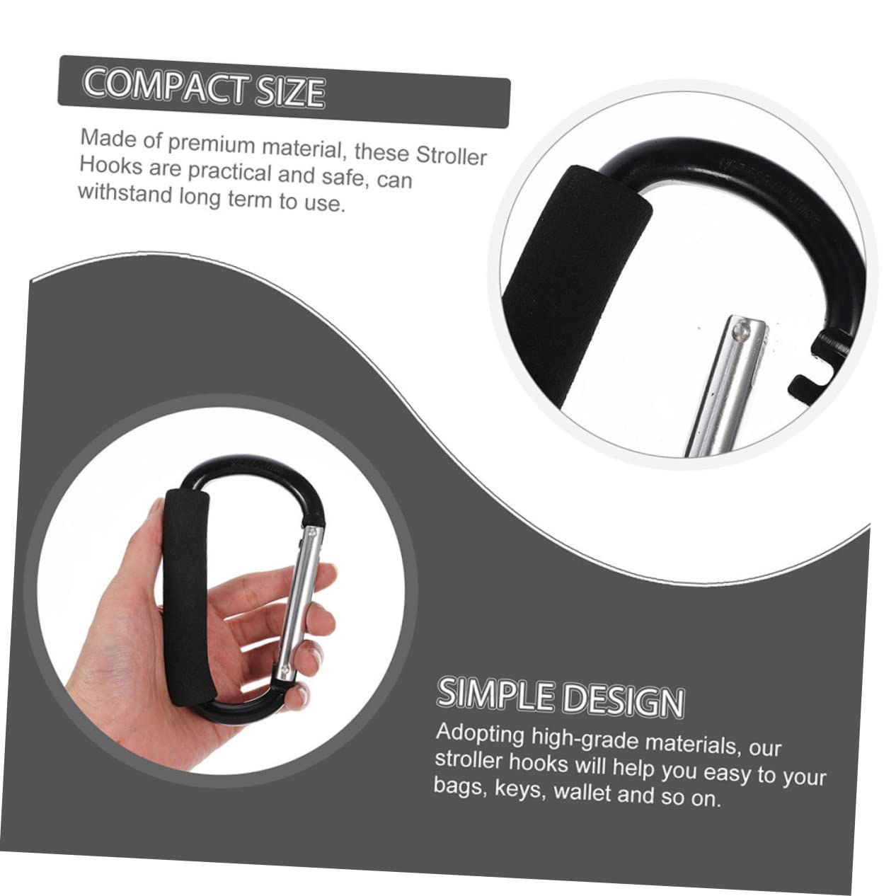 Abaodam 3pcs Durable Stroller Hooks for Bags Multi-Function Carabiner Clips for Diaper Bags and Shopping Practical Stroller Accessories for Parents The Go
