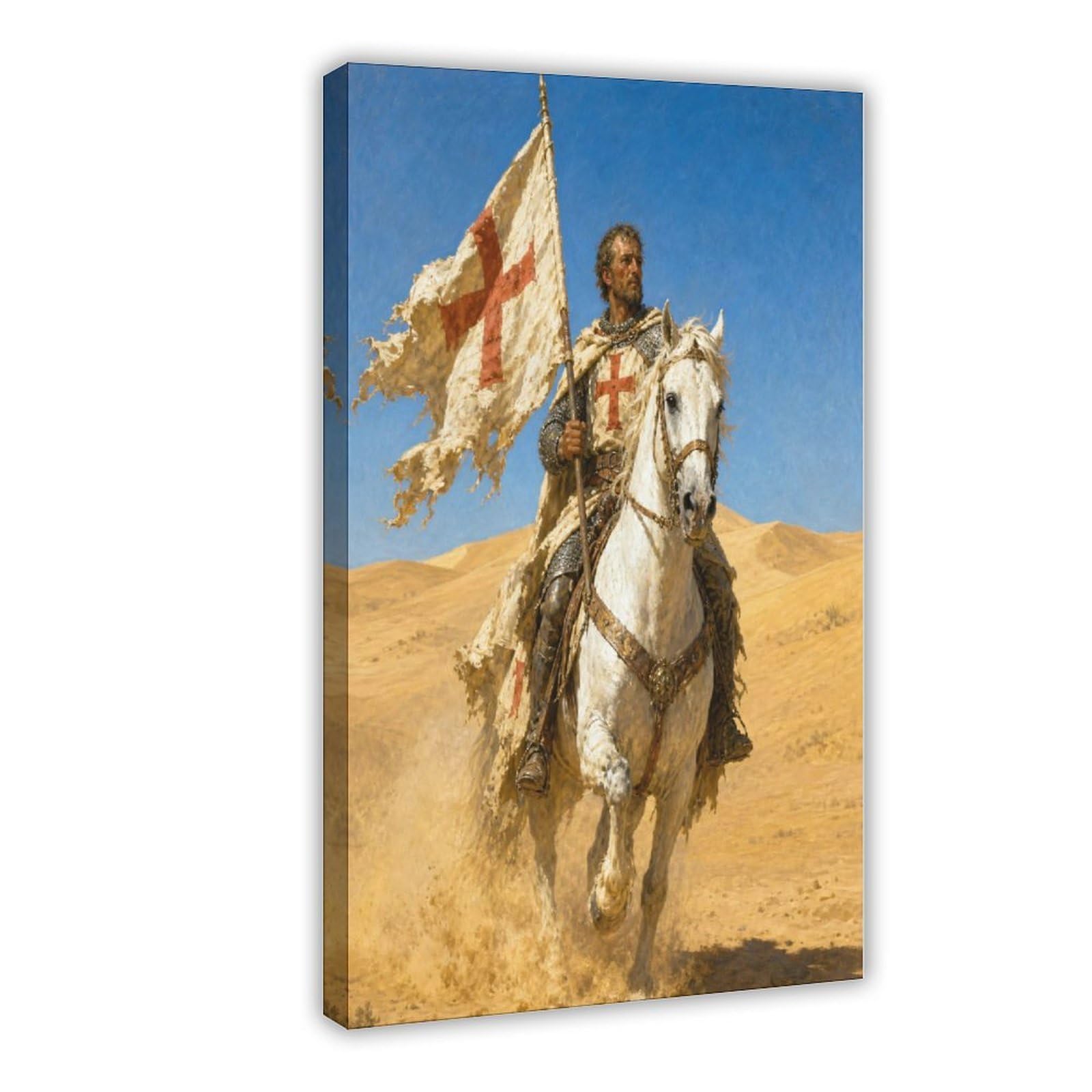 H3b8u2y5 Frame-Style-20 Crusader Knight Canvas Wall Art, Renaissance Art Dorm Decor