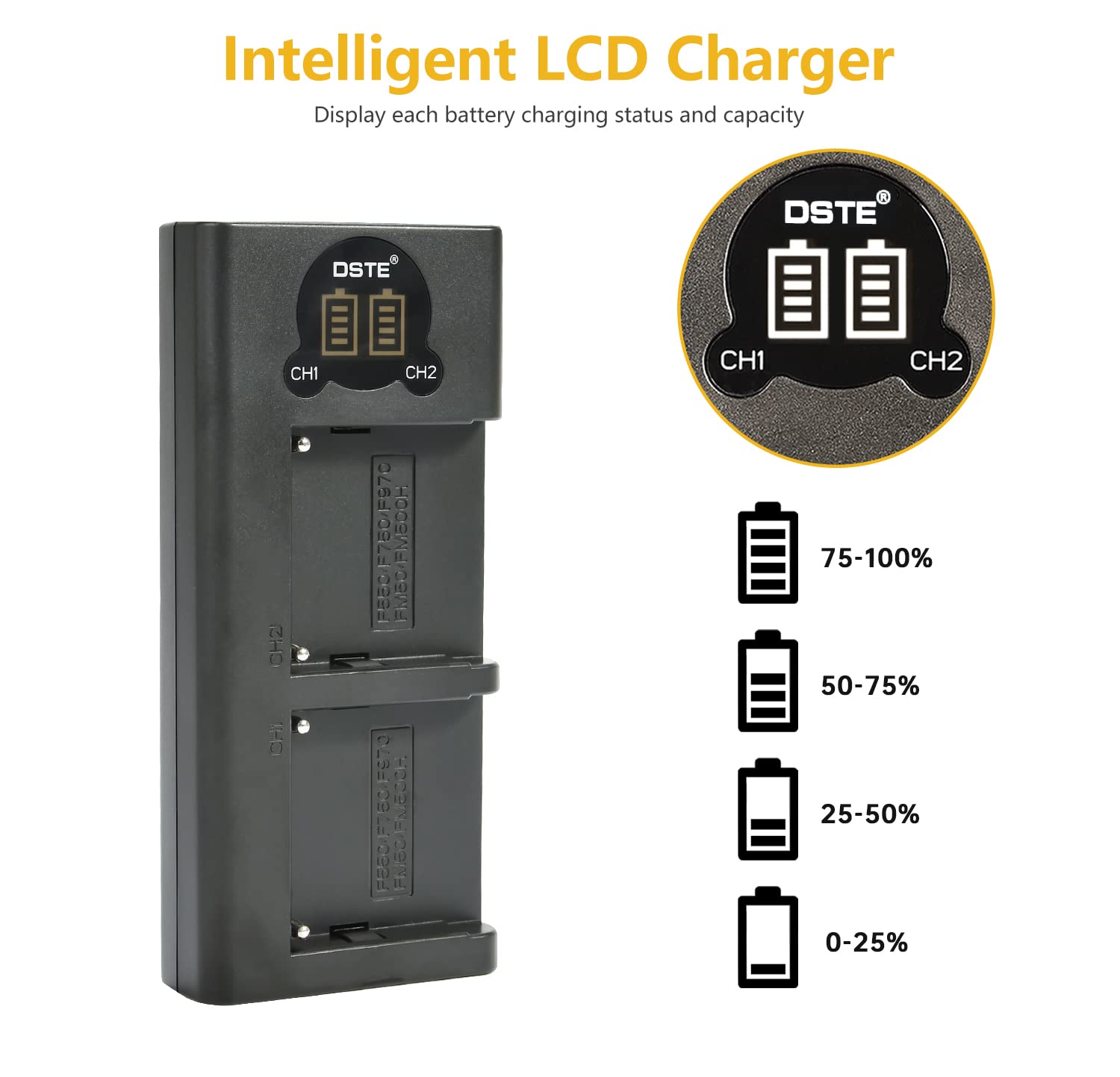 DSTE NP-FM70 7.4V 3400mAh QIAOJINLIN Lithium Battery Pack(2 Packs) And Dual Charger Compatible With Sony DCR-PC330 DCR-TRV25 DCR-TRV27 DCR-TRV30 As NP-QM71D NP-QM71 - View #10