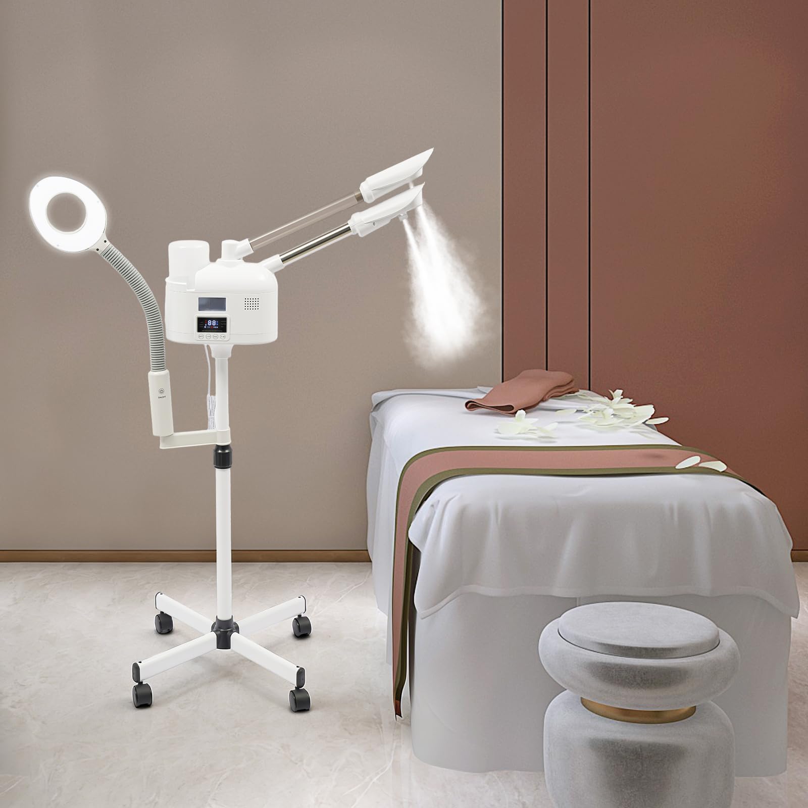 Gesichtsdampfer Professioneller 3 in 1 Bedampfer Kosmetik mit LED Lupenleuchte Facial Steamer Gesichtsdampfgerät für Salon oder Zuhause (650W)