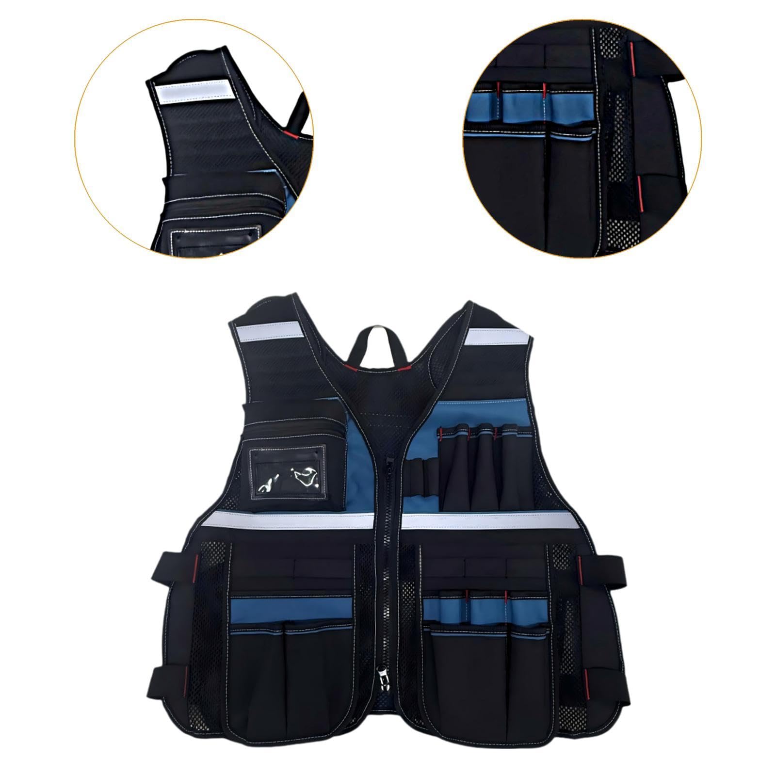 MagiDeal Chaleco de herramientas de trabajo, práctico, multifuncional, cómodo, para electricistas y carpinteros, bolsa de herramientas para trabajadores al, Azul Y Negro