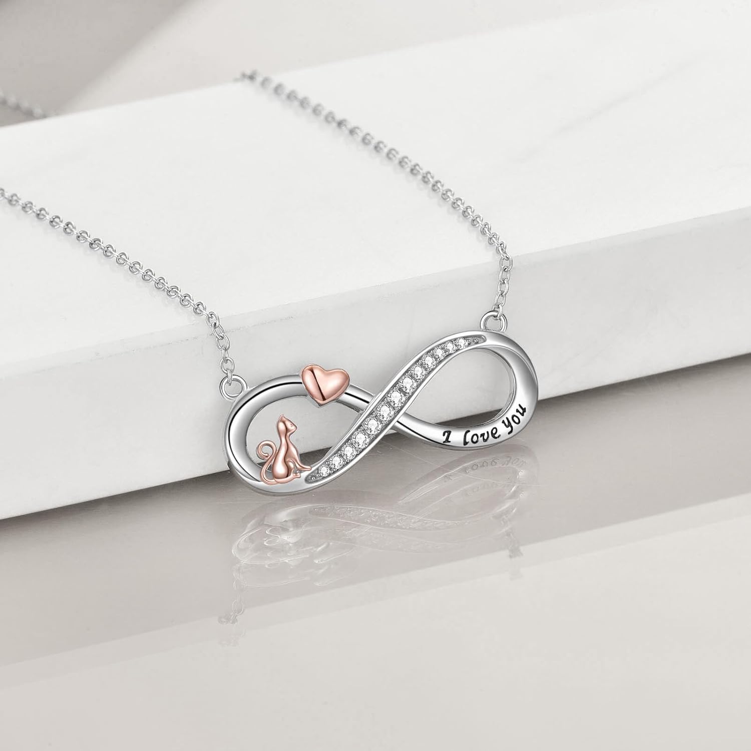 Infinity Necklace for Women Sterling Silver Heart And Cat Necklace Pendant Forever My Friend Female Friendship Jewelry Birthday Christmas Holiday Graduation Gift - Image 6