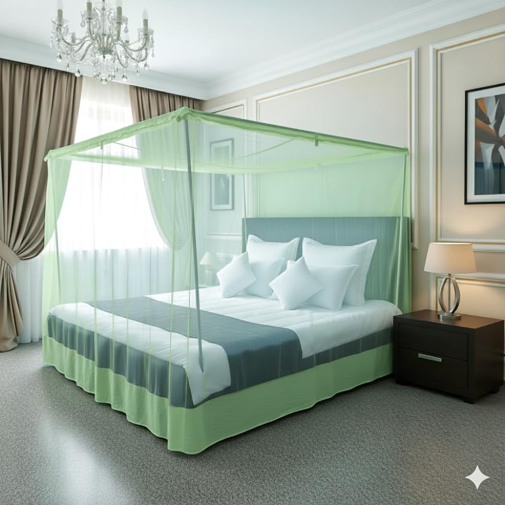 Pure Cotton Mosquito net Multicolor Soft Cotton Mosquito net Double Bet kung Size (7x5, Green)-image-46