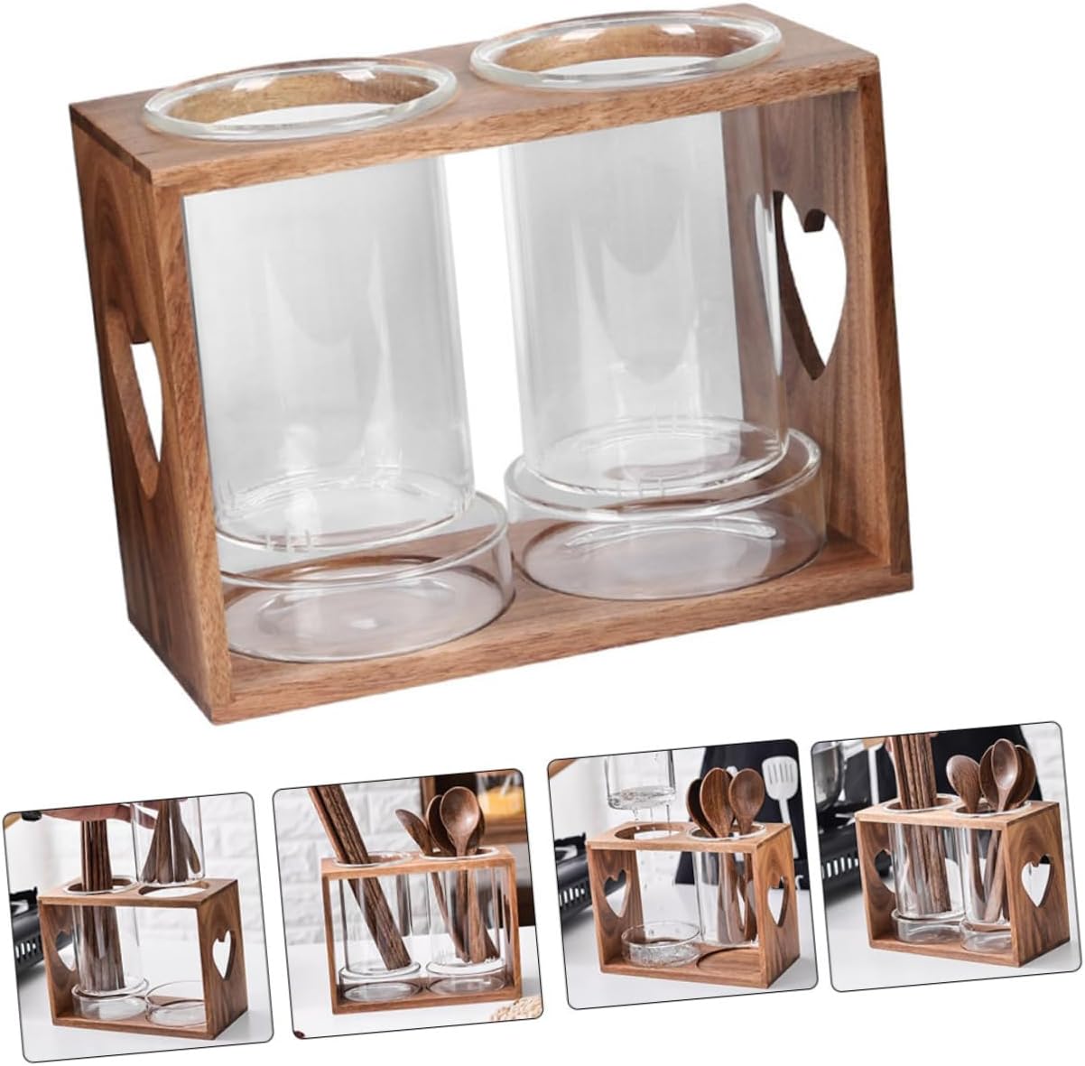 Chopstick Holder and Cutlery Storage Rack Bamboo Cutlery Organizer for Kitchen Glass Drain Holder for Household Use Suitable for Restaurants and Home Cooking
