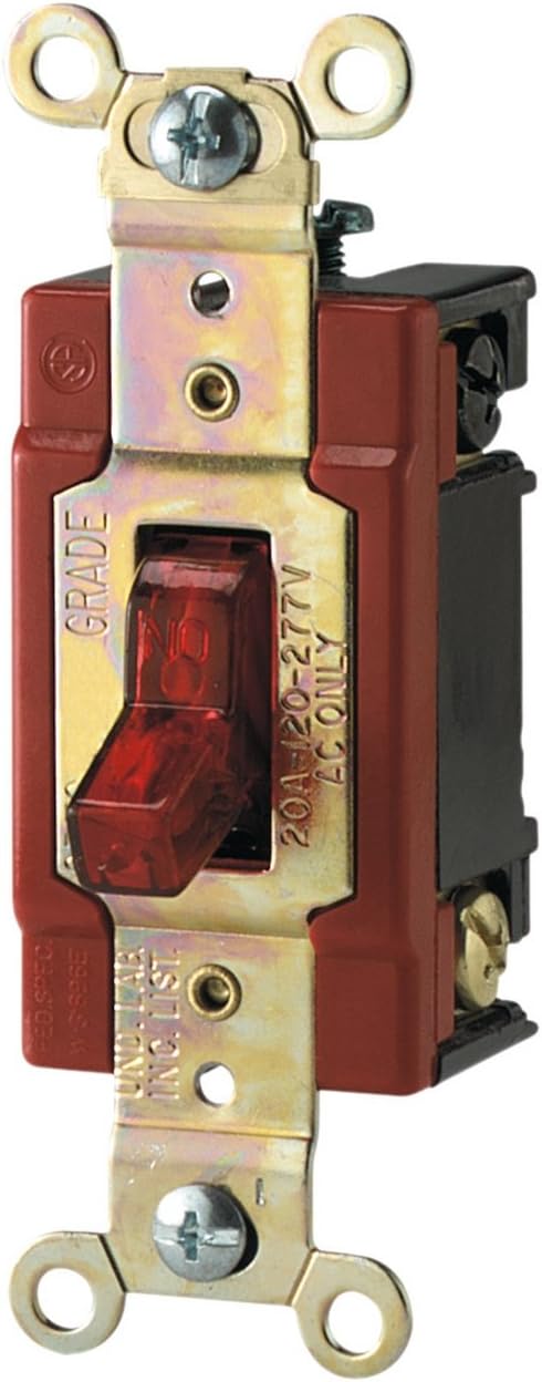Eaton AH1222PL 20 Amp 120/277V Industrial Grade Toggle Switch with Pilot Light, Red