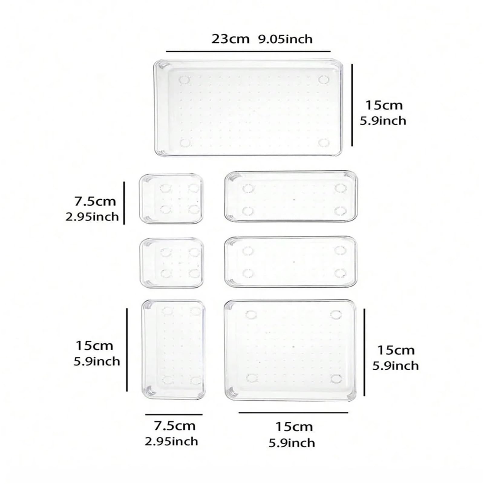 Set di 7 organizer for cassetti da scrivania, in plastica, for riporre oggetti bagno, for trucchi, scatola portaoggetti trasparente Per Cassetti