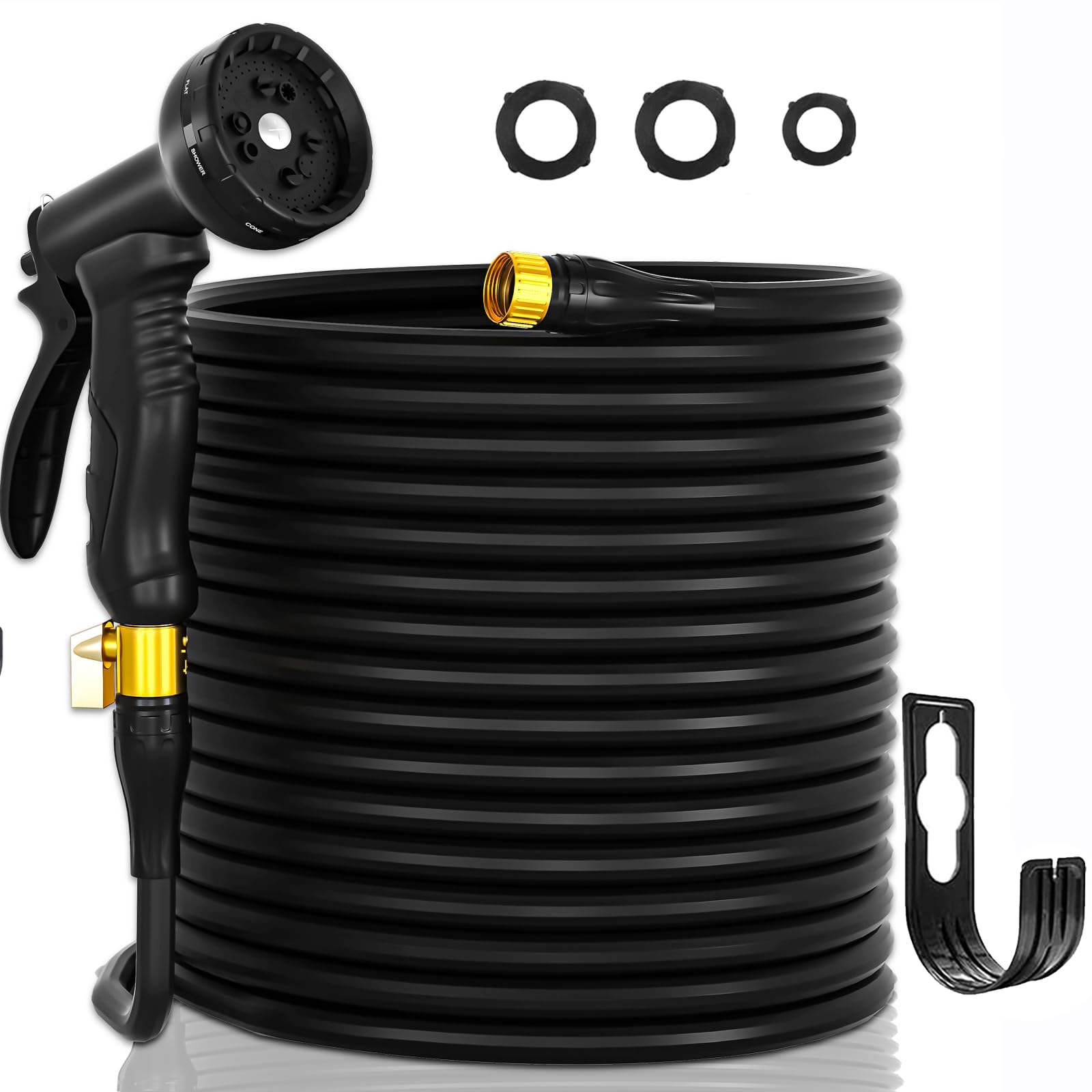Expandable Garden Hose 100 ft 2024 Upgraded Water Hose 100ft Lightweight Innovative Rubber Retractable Hose Leak-proof Flexible Hose Durable No-Kink Hose High Elastic Expandable Hose - Black