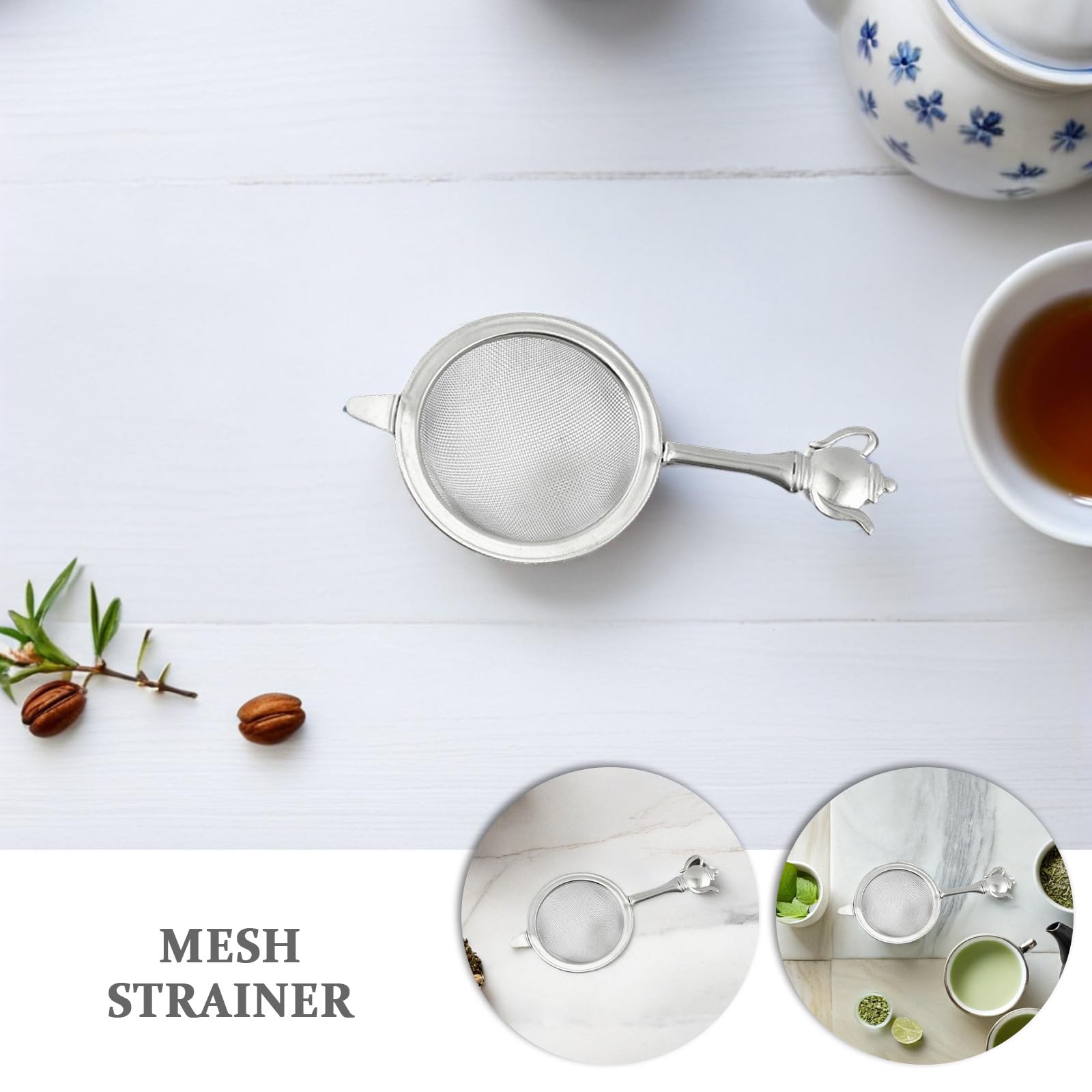 UKCOCO Separador de Colador de Té Mango de Acero Inoxidable Colador de Malla Fina para Cocina Accesorio de Filtrado de Té para Infusiones Caseras