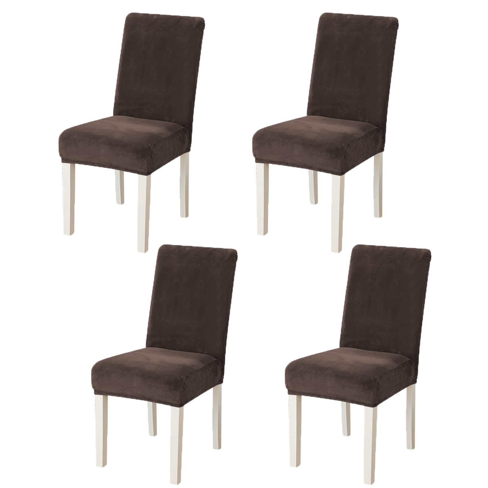 Jupsk Fundas Sillas de Comedor Pack 4, Funda de Silla de Tejido de Terciopelo Elástico, Chair Covers Lavable y Desenfundable, Deco para Banquete (Marrón)