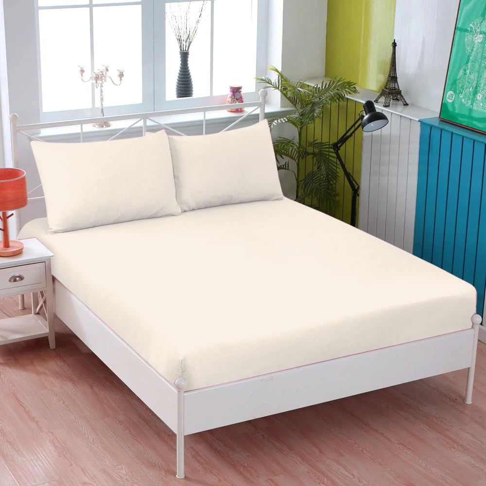 Khim Cream Khim® 100% Soft Brushed Cotton Flannelette | 10Inch/25Cm Deep Fitted Sheets | Single