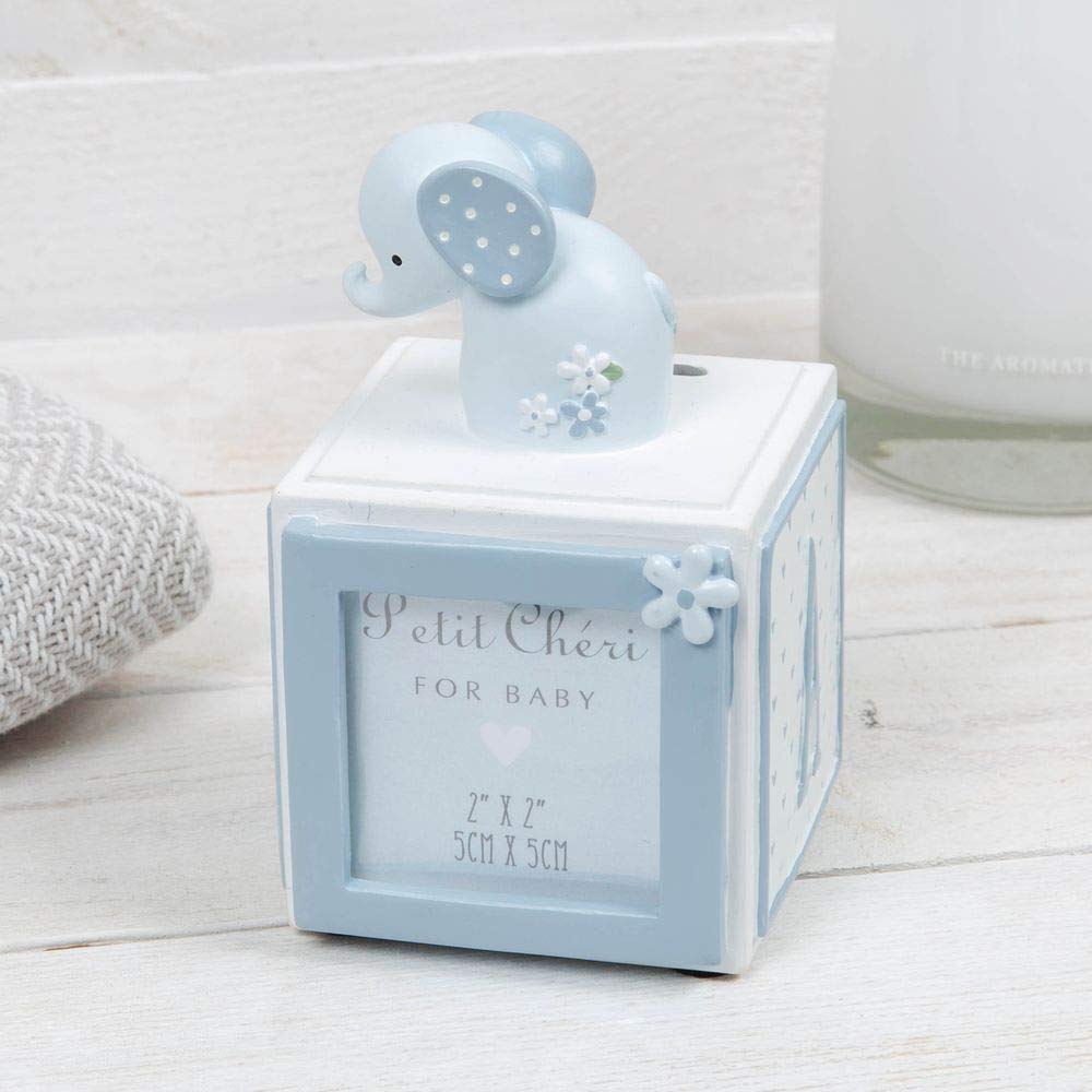 Petit Cherie Beautiful Baby Boy Money Box With Photo Frame Gift Elephant Design