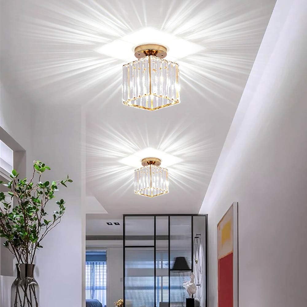 Mengjay Crystal Ceiling Light, Crystal Chandelier Metal Modern Ceiling Light Pendant Fixture Lighting E26 Mini Hanging Lamp Semi Flush Mount for Kitchen Dining Room Bedroom Hallway Bedroom (C)