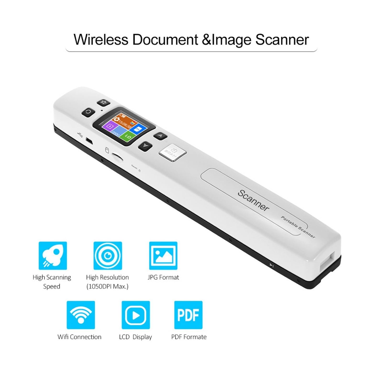 Scanner per Documenti, Scanner for documenti e immagini portatile ad alta velocità 1050DPI, display LCD formato A4 in formato JPG/PDF for libri di ricevute aziendali