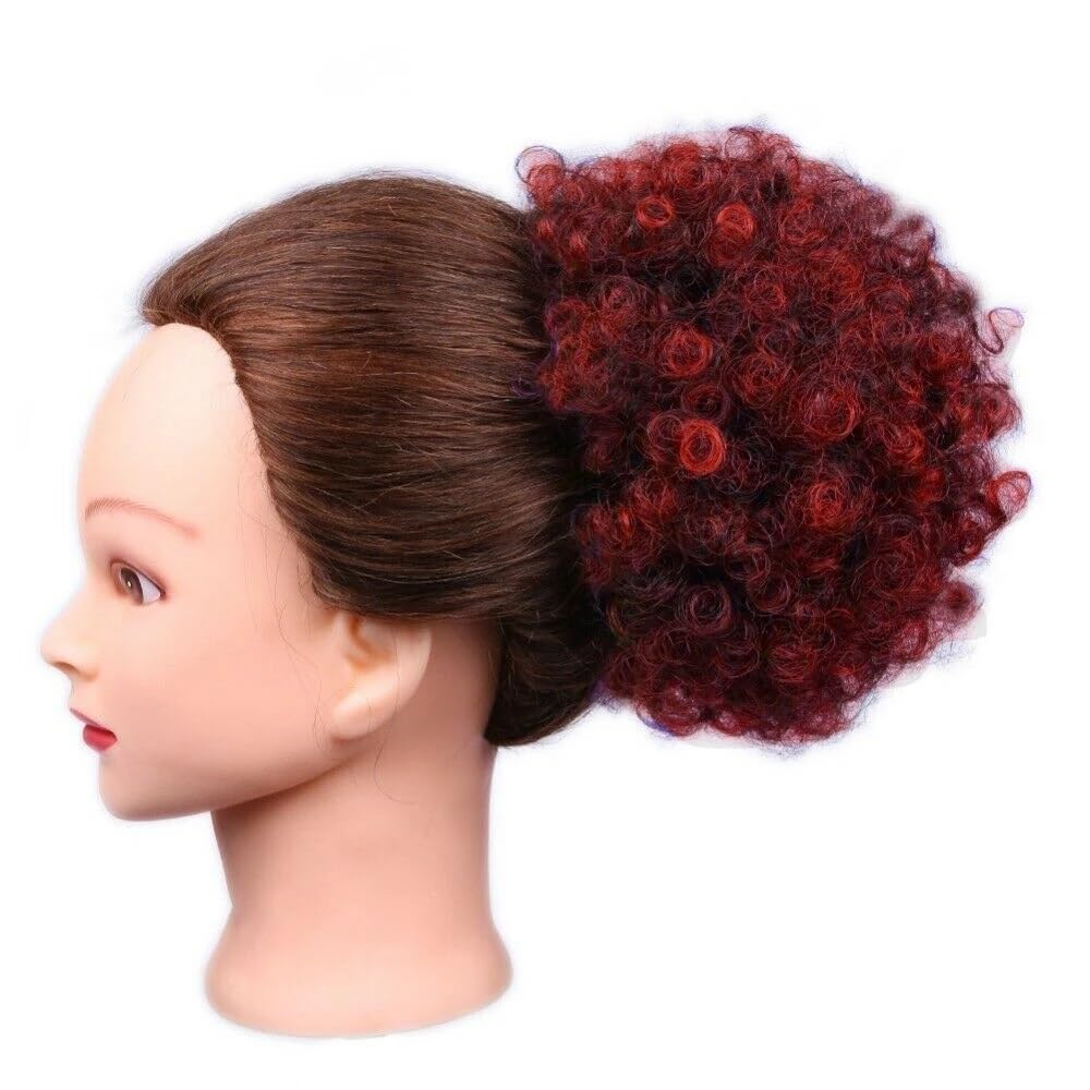 QRSTUVXZY Black Women Drawstring Ponytail Short Afro Puff Synthetic Hair Bun Chignon Hairpiece For Kinky Curly Updo Clip Hair Extensions(Red)