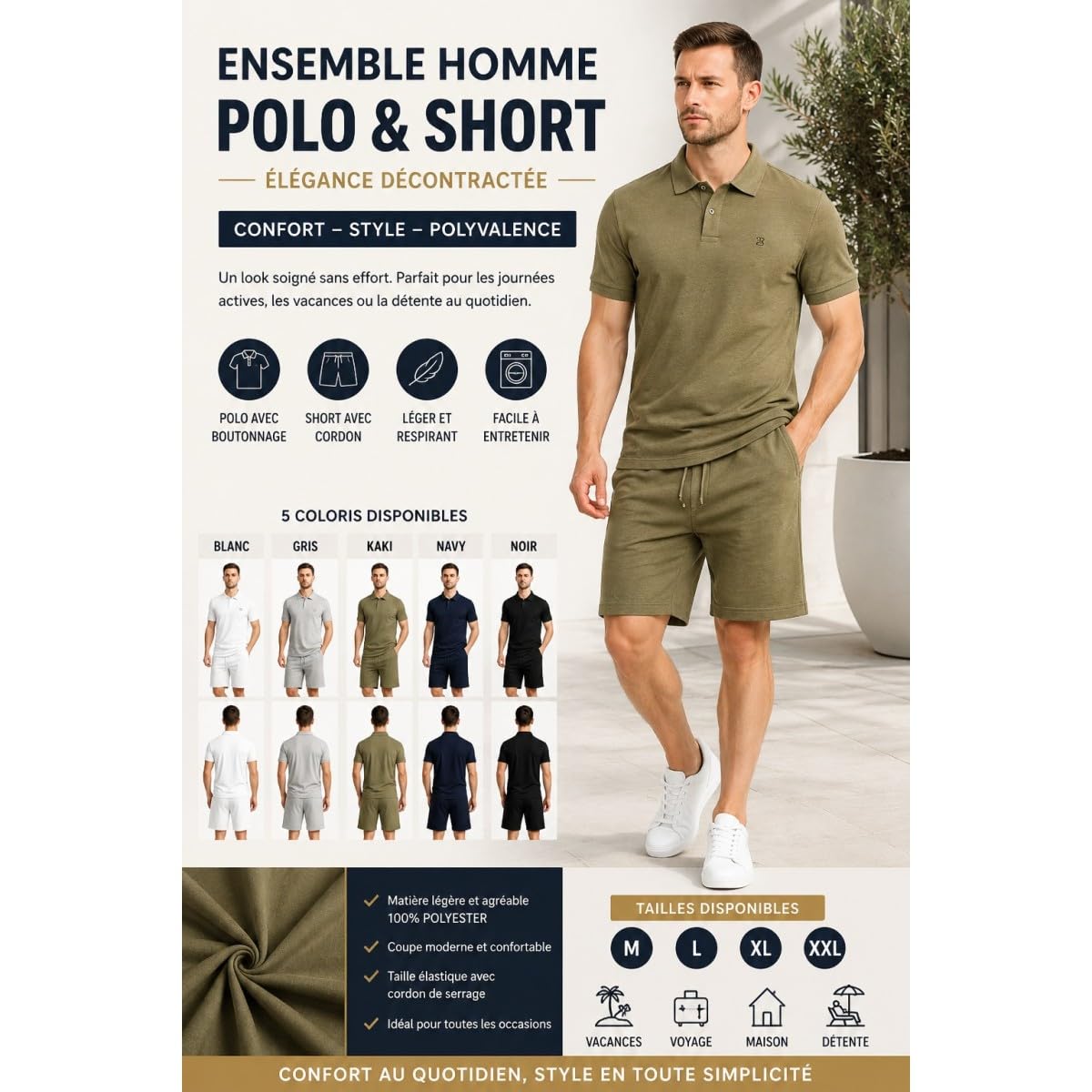 BILL TORNADE Ensemble Homme Polo & Short – Tenue Décontractée Été Confort Premium – Léger, Respirant et Élégant Ensemble Short