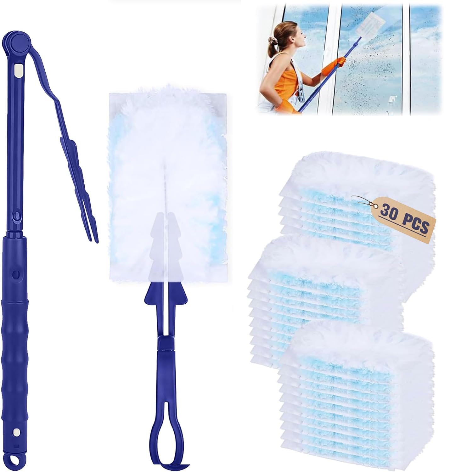 Set Spolverino Cattura Polvere - 30 Ricariche + Manico Telescopico, Pieghevole, Elettrostatico - Foto 3